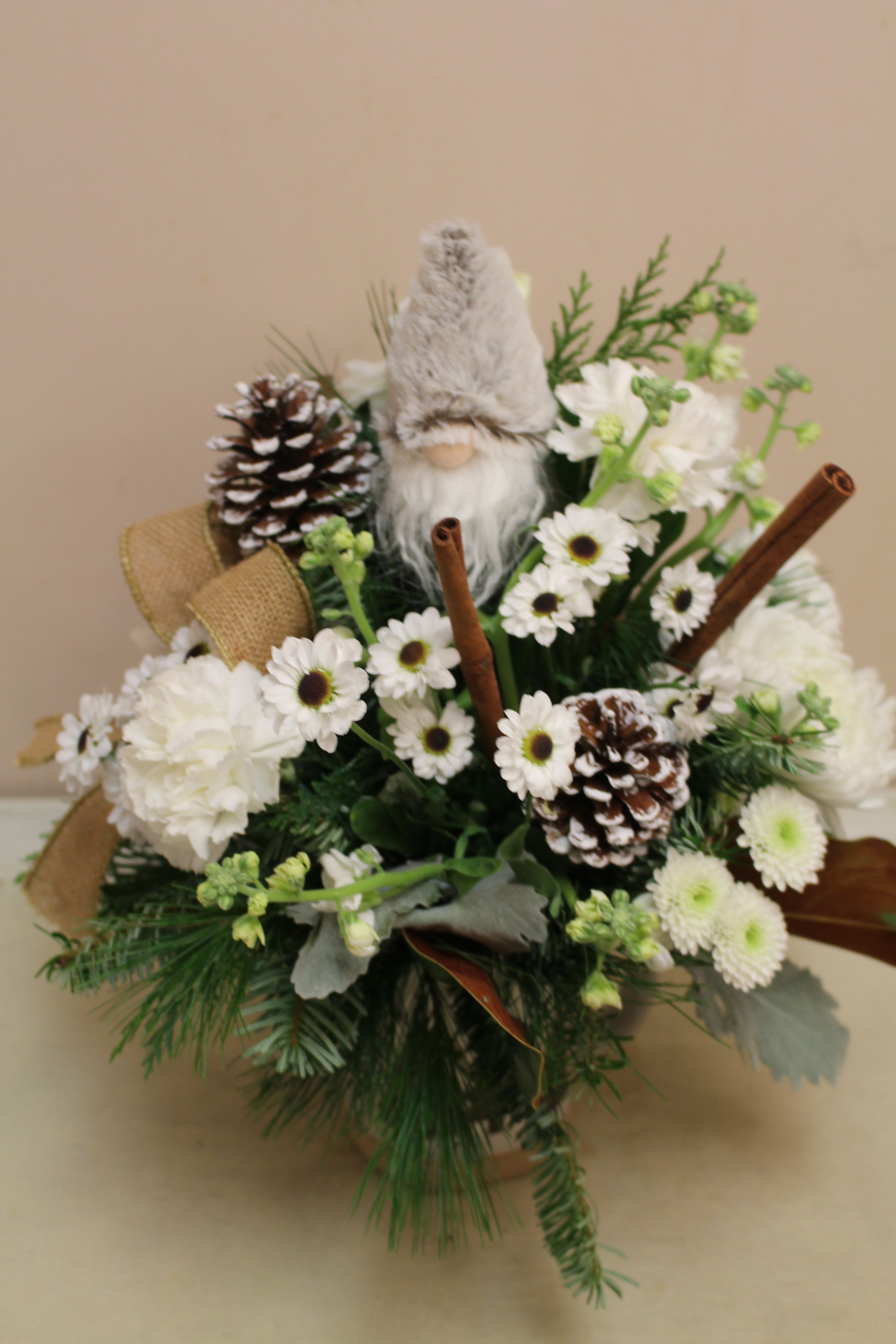 Forever Evergreen - A great Gift!  Two keepsakes in one!  A winter pottery mug and A unique evergreen ornament.  The arrangement is filled with different evergreens with pinecones and cinnamon sticks!