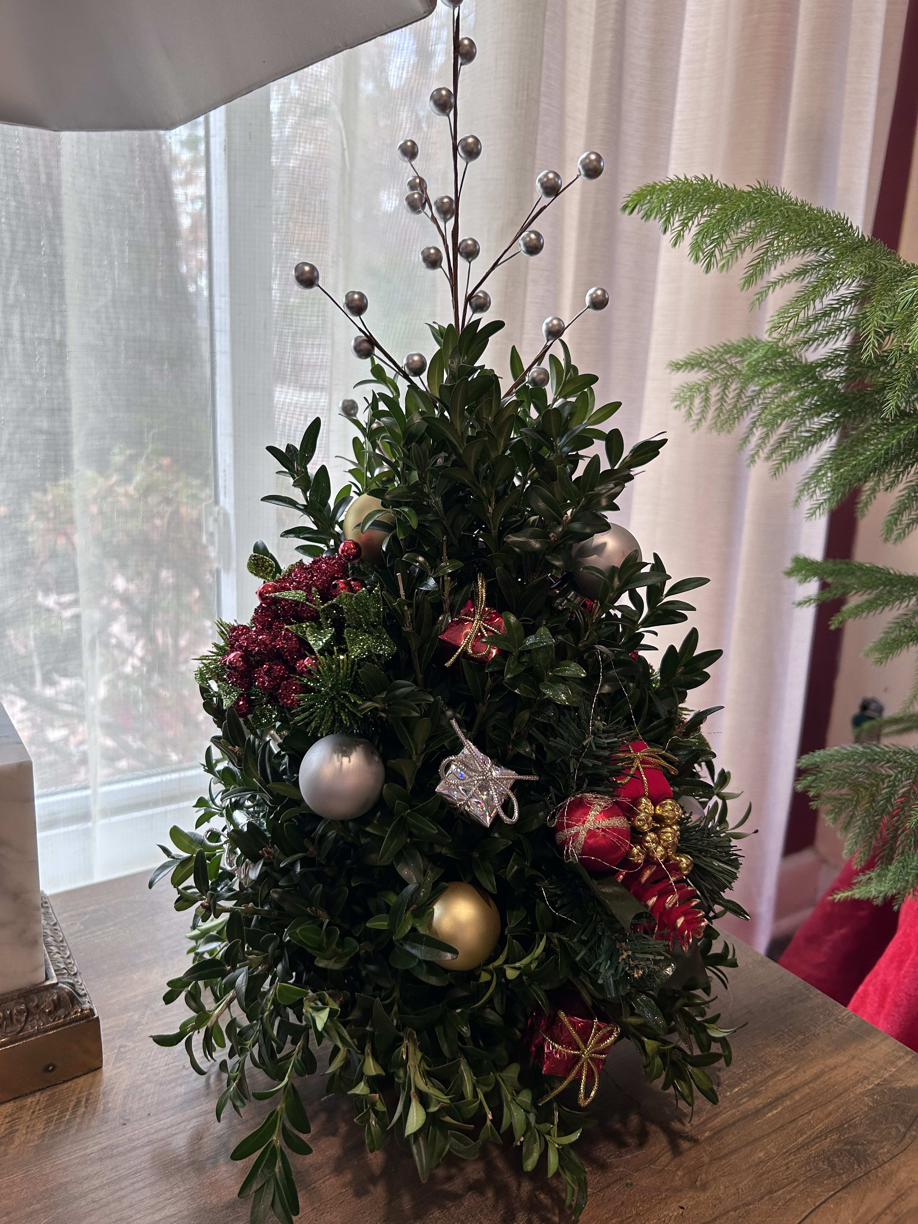 Jingle Jangle - Let this miniature boxwood tree brighten your holiday. (Decorations may vary)