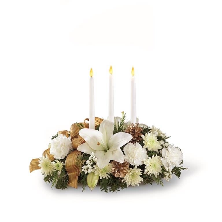 White Seasons Glow Centerpiece - Table Centerpiece white and gold with candles