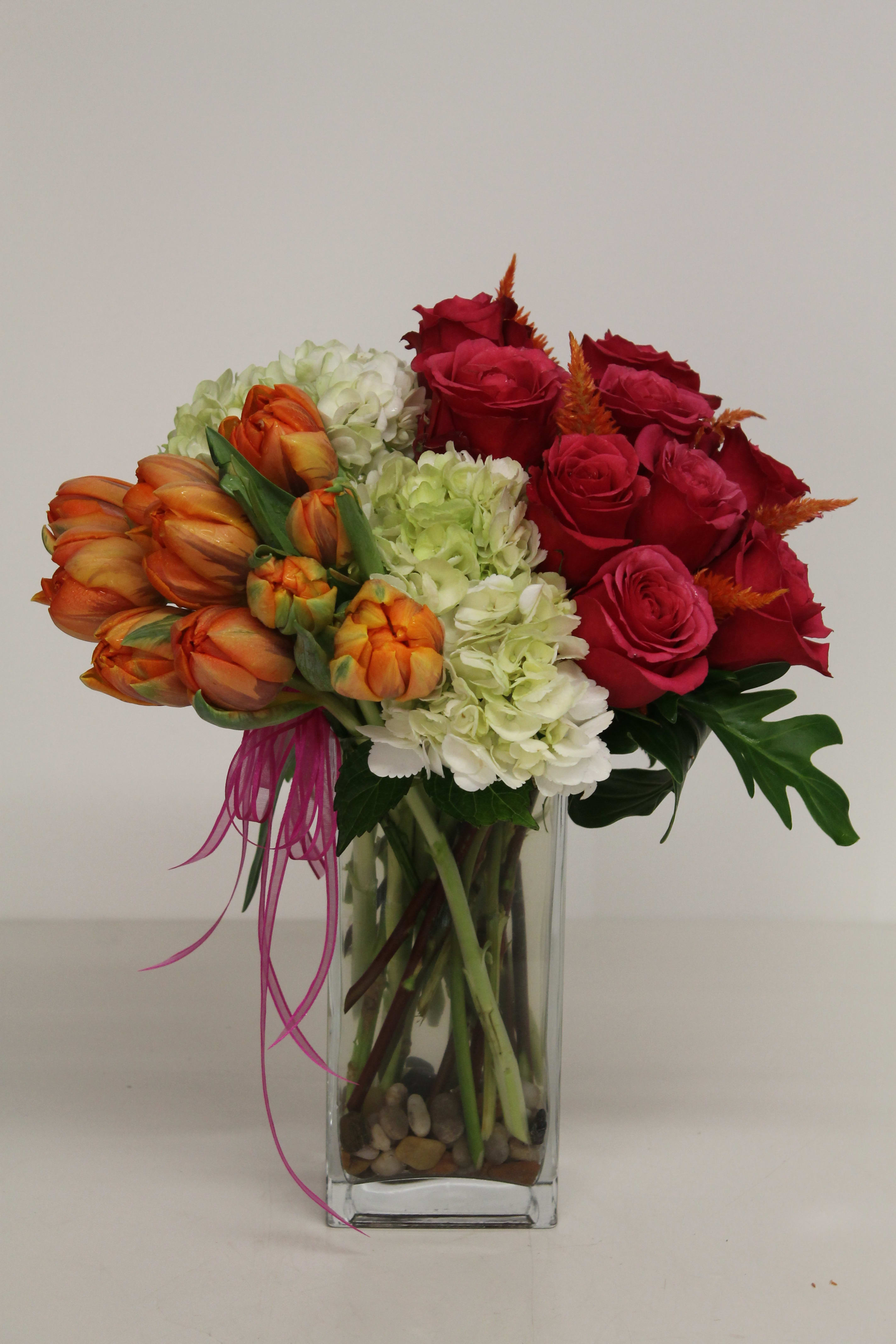 Silk Scarf/26 - Rose, Tulip. Hydrangea, Celosia