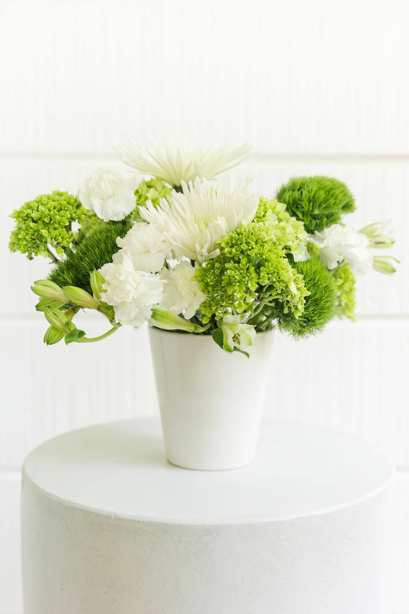 green and white creation - Green Dianthus, Green Hydrangea, Modern Compact 