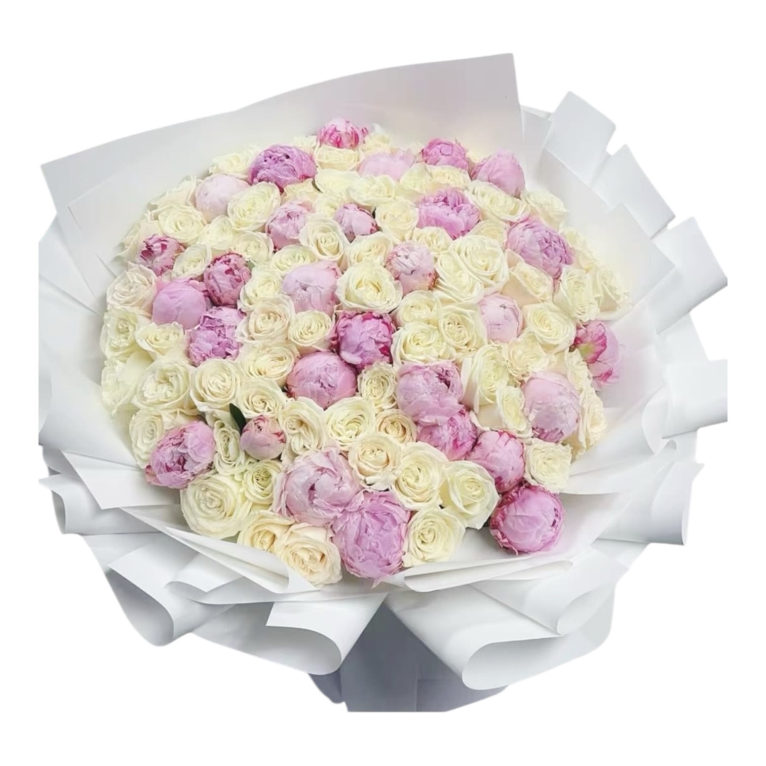 Blush Harmony Peony &amp; White Rose Grand Bouquet - Experience pure elegance with this luxurious grand bouquet featuring soft pink peonies paired with premium cream roses. Handcrafted in a full, lush round shape, it’s the perfect statement gift for birthdays, anniversaries, proposals, or any unforgettable celebration. Designed to impress with timeless romance and modern refinement. 