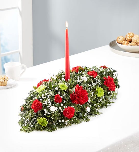 Season's Greetings Centerpiece - beautiful centerpiece with lots of green 