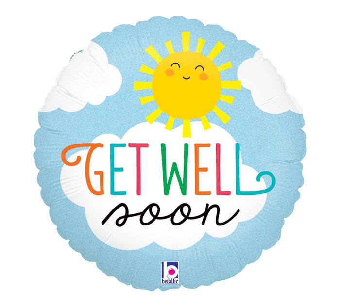 "Get well soon" Sun Mylar Balloon  - An 18" foil balloon inflated with helium and tied with a curly ribbon. 