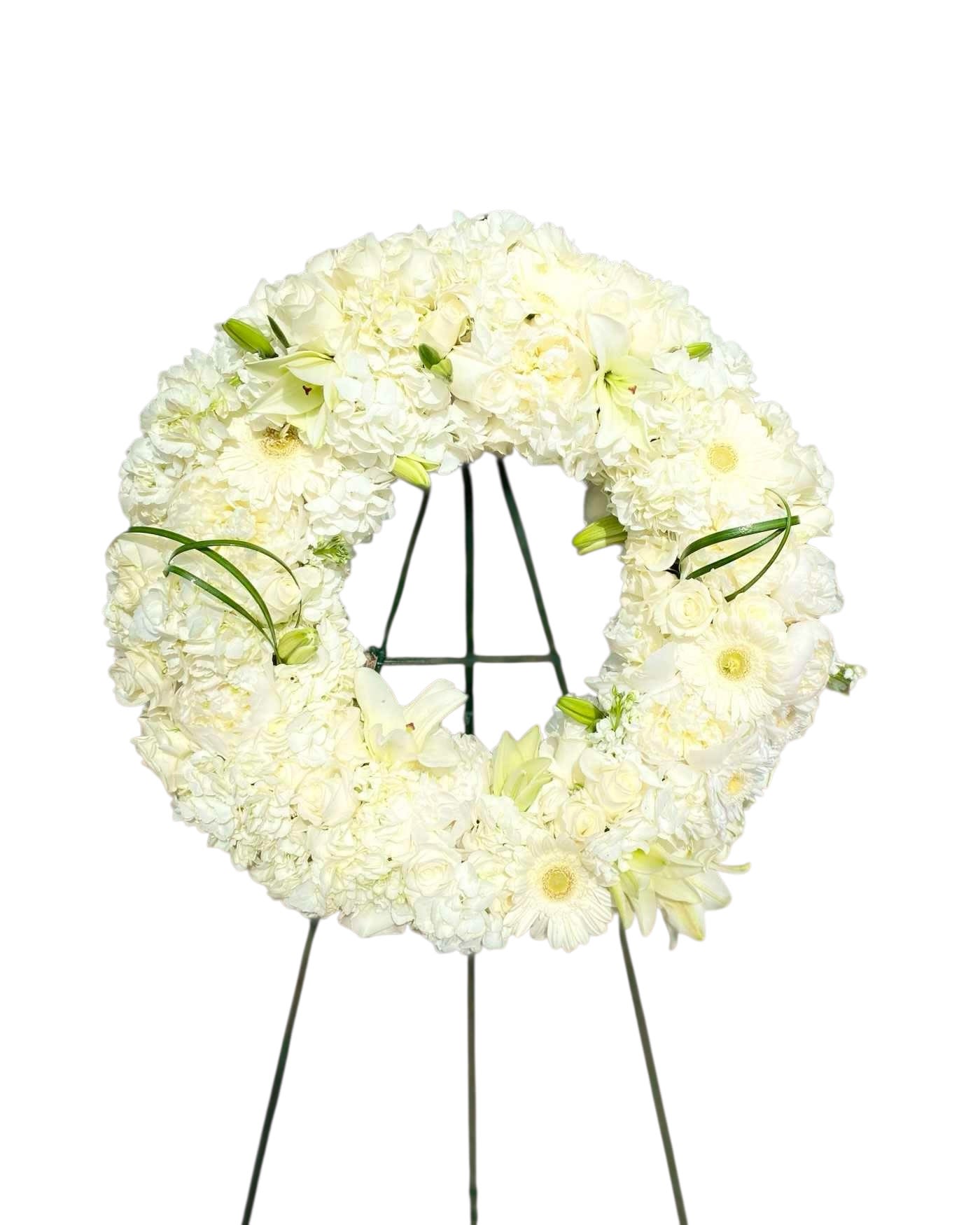 All White Funeral Wreath  - Funeral wreath with premium all white flowers  21 inch