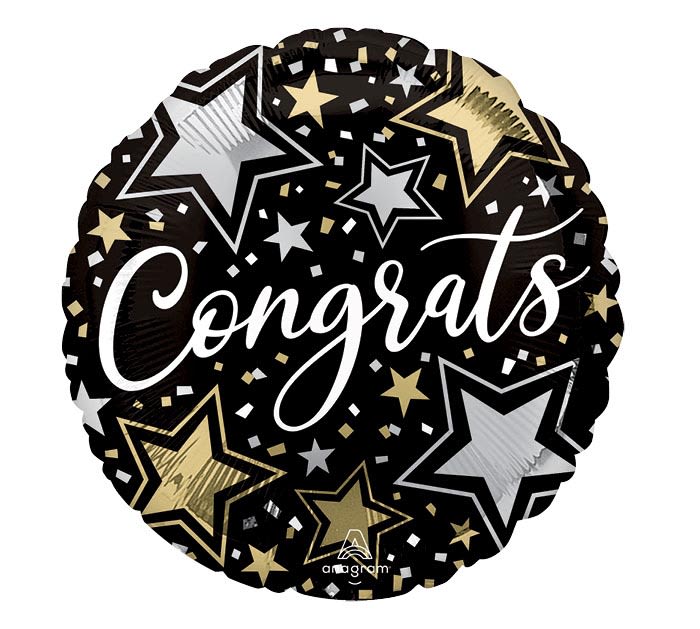 &quot;Congrats&quot; Mylar Balloon - A 17&quot; foil balloon inflated with helium and tied with a curly ribbon. 