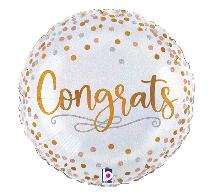 &quot;Congrats&quot; Silver and Gold Mylar Balloon - An 18&quot; foil balloon inflated with helium and tied with a curly ribbon. 