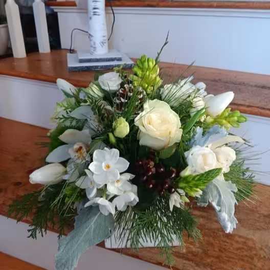 Holiday Dutch Box - Beautiful Dutch flowers in Shades of whites designed in a white wooden box container.  