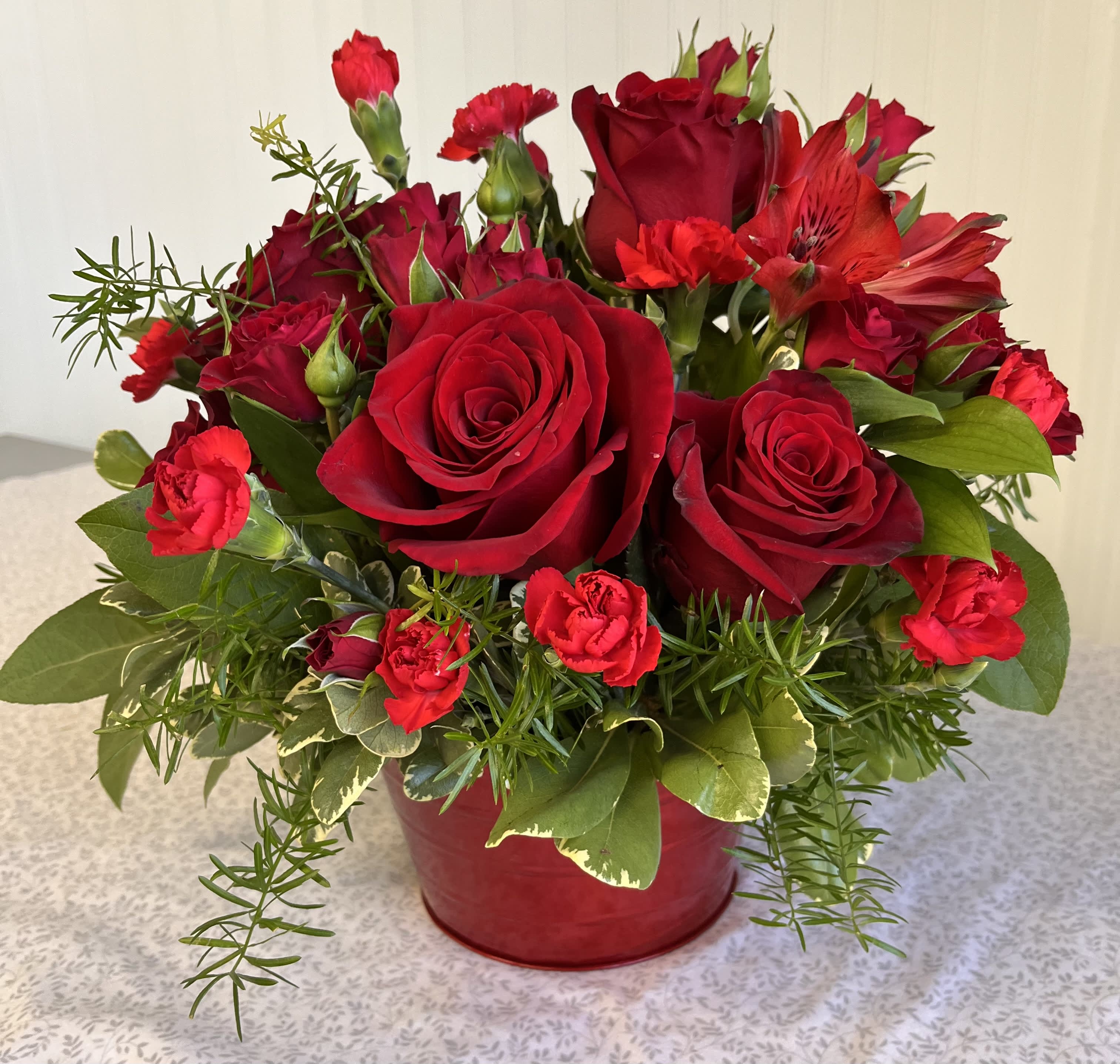 Christmas  Love - All red blooms for this arrangement. Beautiful and Crimson! 