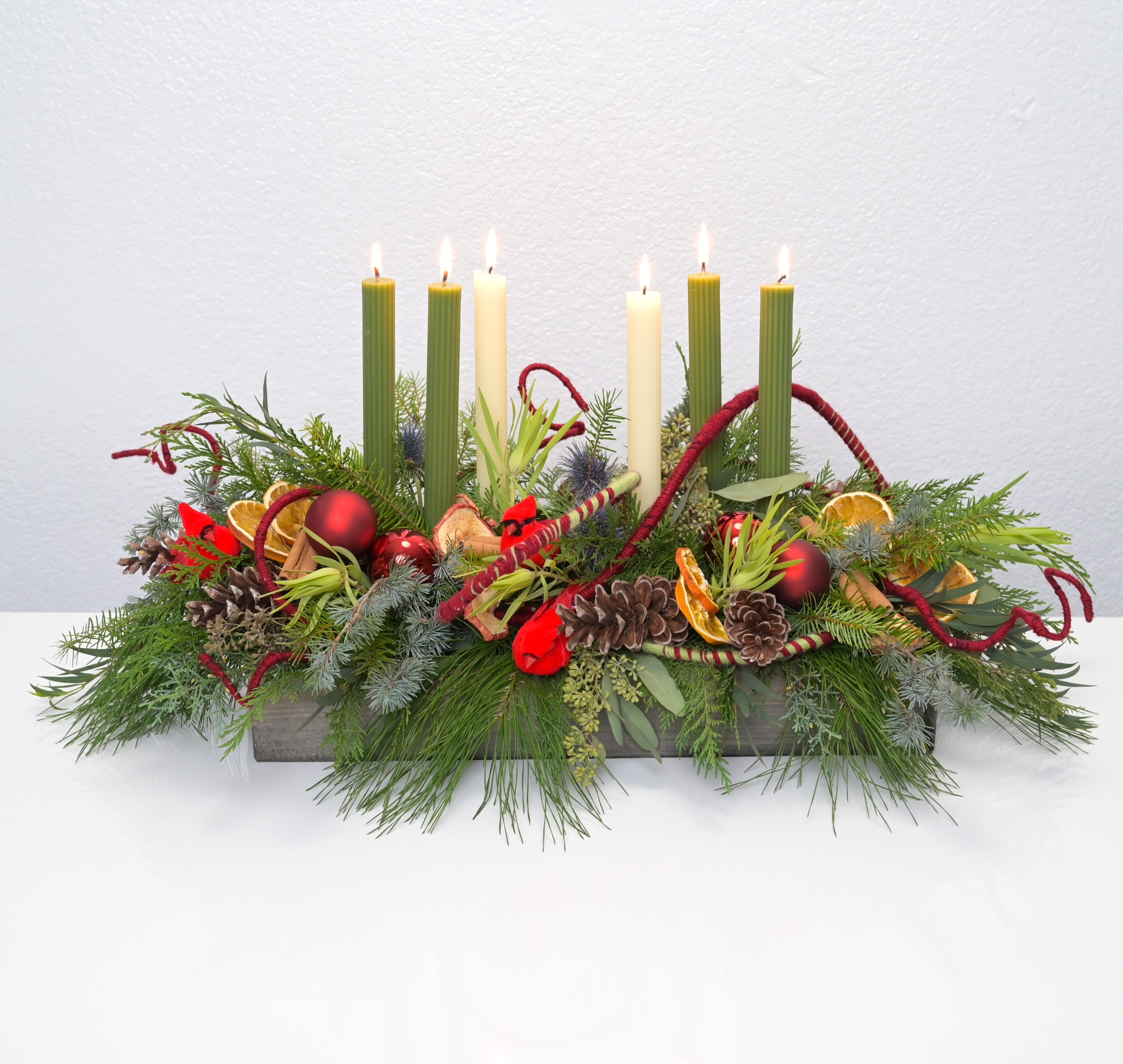 Cristmas - Christmas arrngement. Wood planter dimension 19"x6.5" 