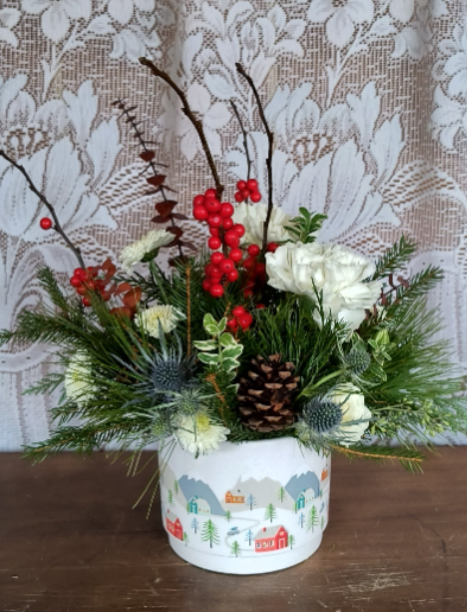 Winter Village Centerpiece - Cutest fictional town around. This vintage charming ceramic step container will be brought out year after year.