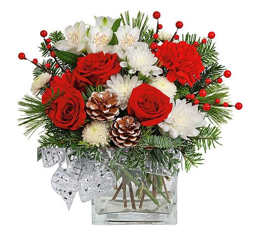  delightful bouquet of Christmas  -  Adorn your halls with timeless holiday elegance! This delightful bouquet of Christmas roses is artfully arranged 
