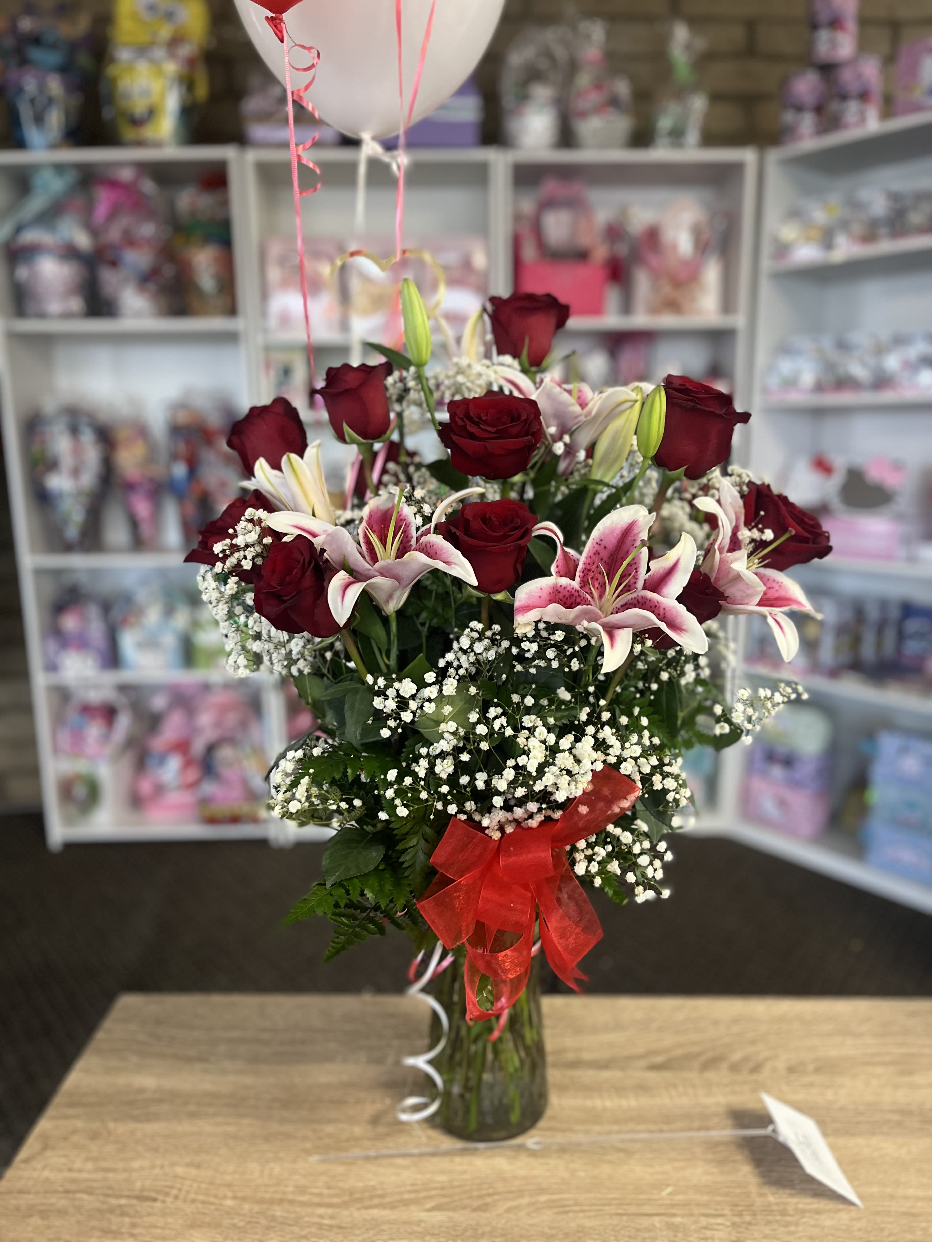 Happy Anniversary RedRoses/Rose Lillies  - fresh twelve roses with  Rose lilies 
