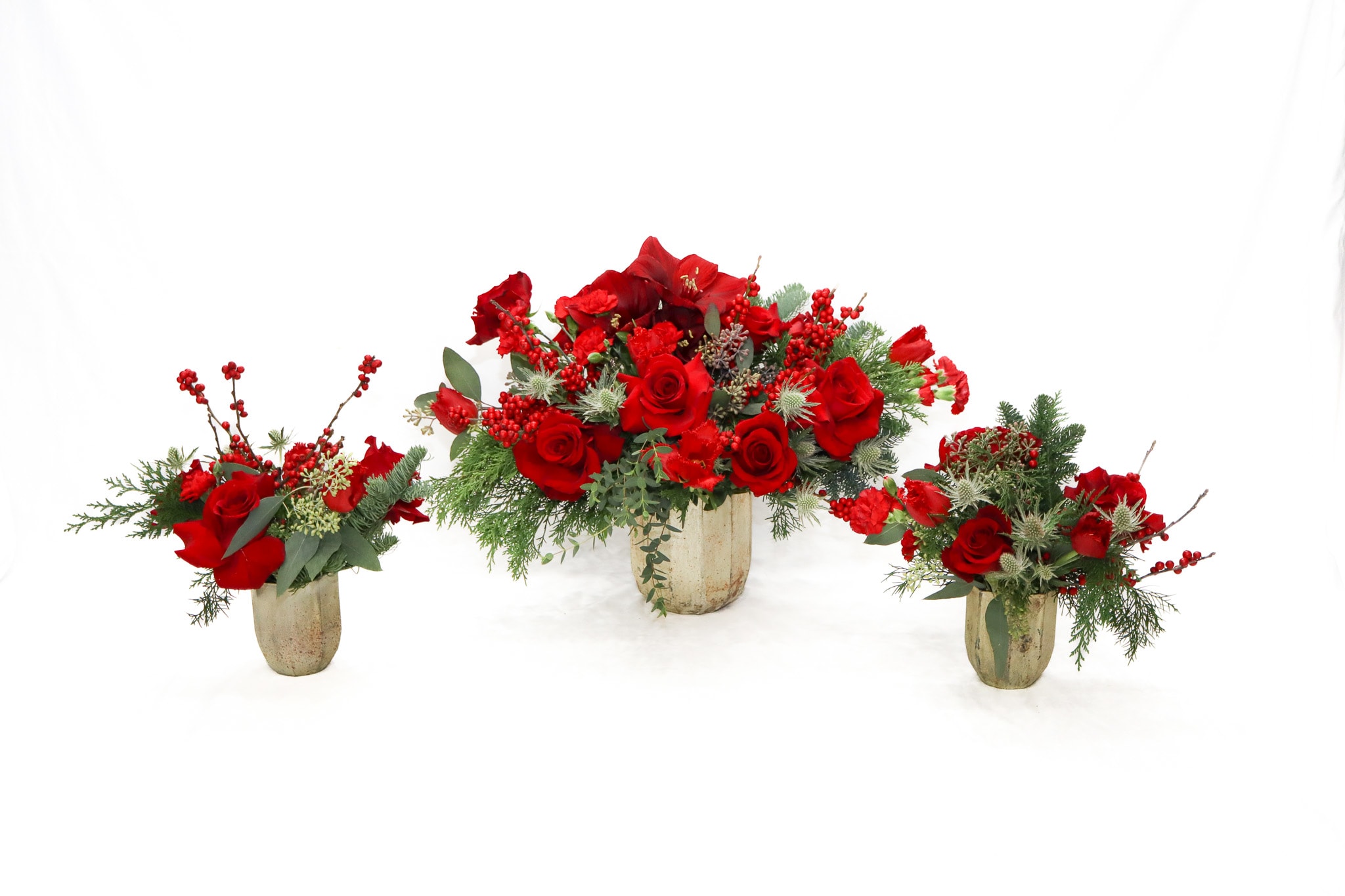 Good Tidings - Good Tidings is one of our newest arrangements from our Holiday collection, a beautiful set perfect for festive and unforgivable table. Comes in vintage glass vases.