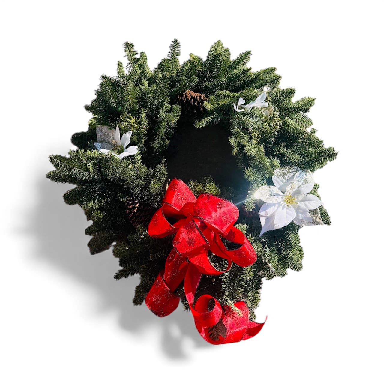 Outdoor Holiday Wreath - Send this beautiful live mixed green wreath in time for the holiday season! 22" diameter. Bow color and accents may vary.