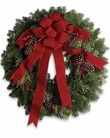 Christma Wreath DLX/16&quot;,20&quot;,22&quot; - WREATH DLX/CONE,, BOW COLOR OPTION