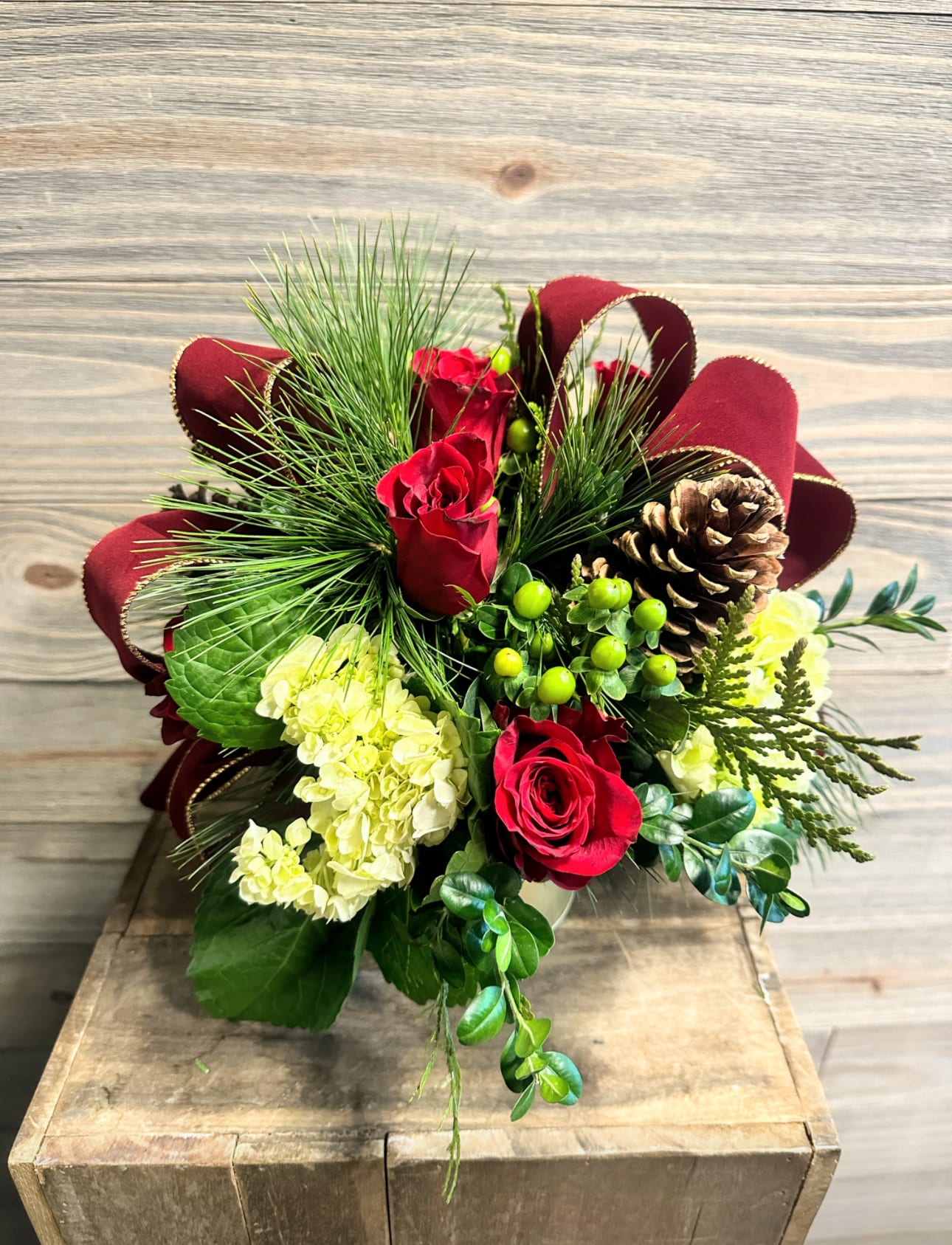 Sugar Plum Dreams - A festive holiday arrangement, perfect as a gift or used as a smaller centerpiece for the table!