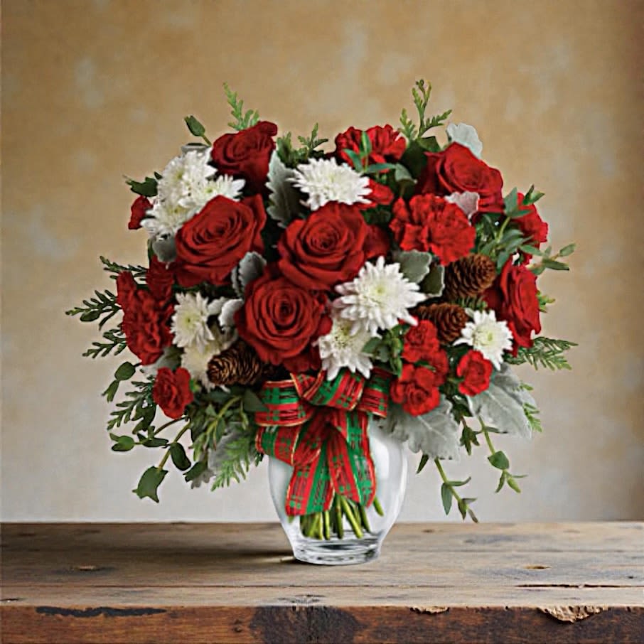Christmas Blessings  - Lush red and white flowers all delicately designed to make your loved one smile this winter. 