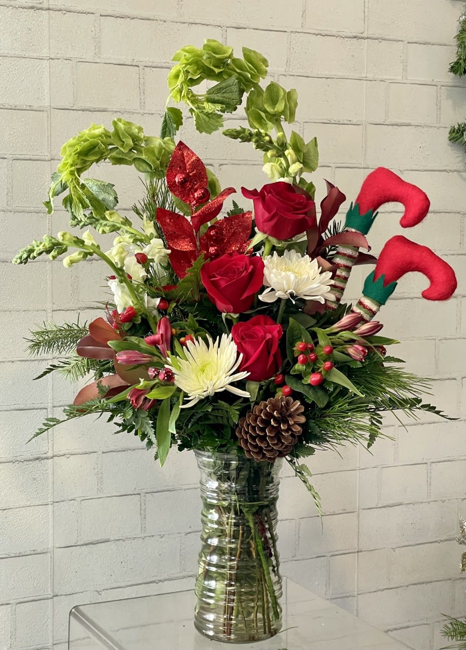 Elf  - Red, White and Green florals with a little something extra-, wink, wink. I think your elf on the shelf may be missing. 