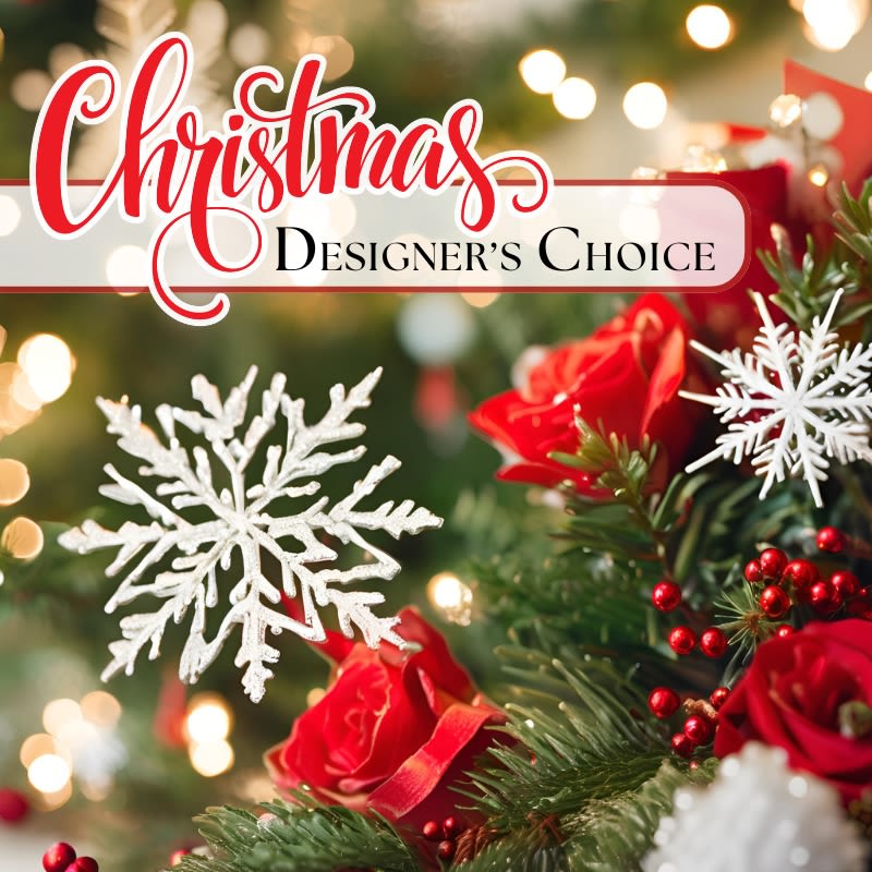 Christmas Designer's Choice Floral Arrangement - Celebrate the magic of the season with a stunning holiday flower arrangement crafted just for you! Our expert designers will create a one-of-a-kind masterpiece featuring a delightful mix of fresh blooms in classic Christmas colors like red, green, and white, with festive accents to capture the joy of the holidays. Perfect for spreading cheer at home or as a thoughtful gift for someone special. Order today and make spirits bright!
