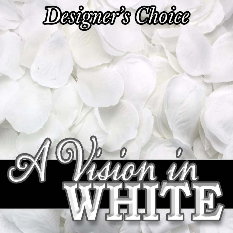 Designer's Choice - A Vision in White - White is the color of honesty, purity, and perfection. Let your loved one know just how perfect you think they are with a uniquely styled arrangement of all white assorted flowers. Each arrangement is handcrafted by our professional designers to suit your needs, special event, or occasion.  NOTE: This is a designer's choice arrangement. By choosing this product, you are specifying a general idea of color scheme for our designers to utilize to create your arrangement. It will include whatever flowers we currently have in stock at that time. The final product that is delivered for your order may not look like the picture on this page as some substitutions may be required. Any specific requests MUST be documented in the Florist Instructions section of your order. It is at the sole discretion of the florist whether or not these requests can be fulfilled.