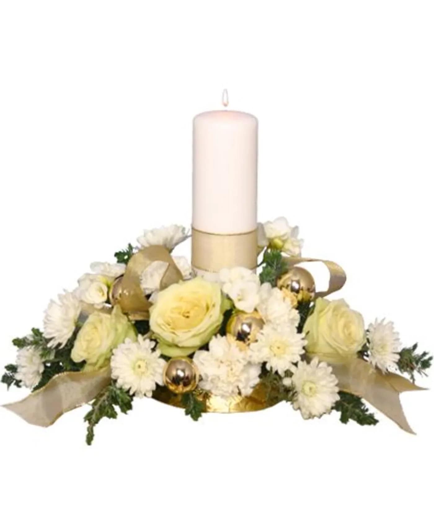 IVORY LIGHT CENTERPIECE FLORAL ARRANGEMENT  - Anyone on your list is sure to enjoy a gift of fresh and festive flowers to liven it up and bring a smile! 
