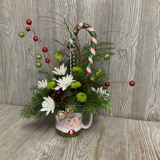Buddy - Adorable elf mug with joyful flowers.  