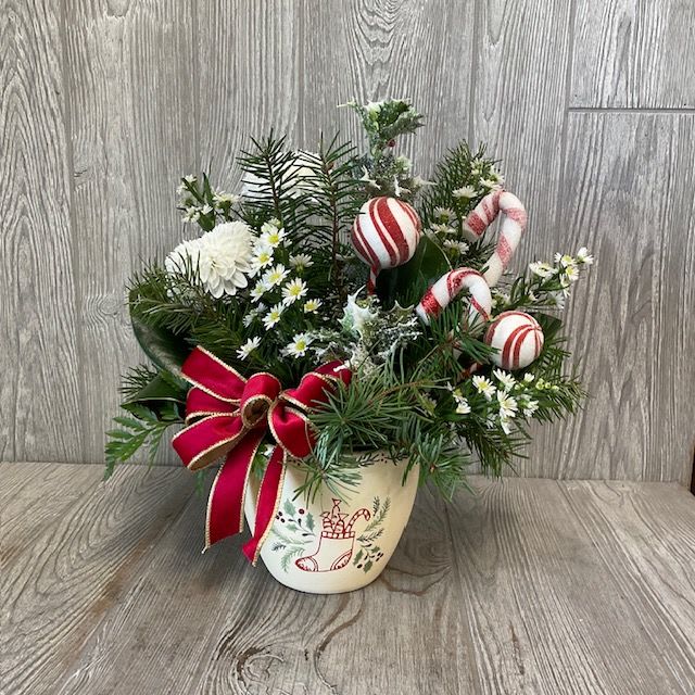 Holiday Stocking - Ceramic container with a peppermint twist.