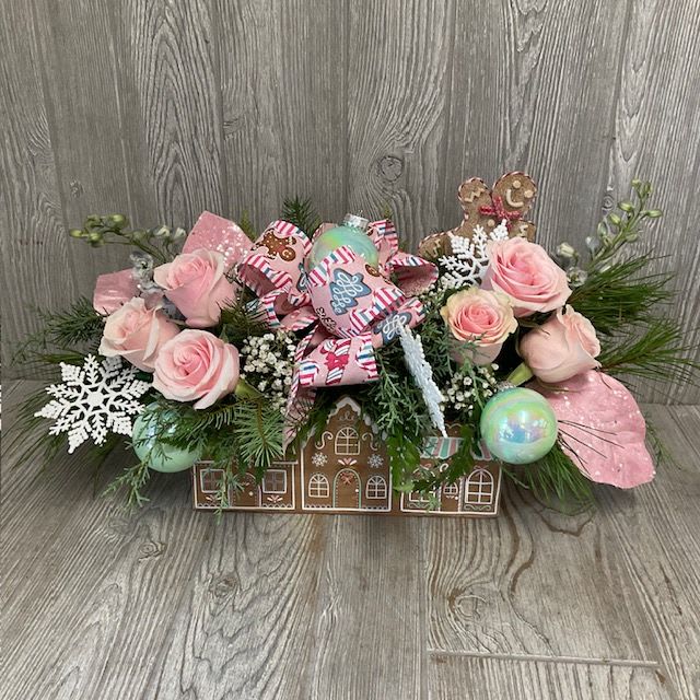 Gingerbread Village  - Wooden gingerbread keepsake container filled with gingerbread.