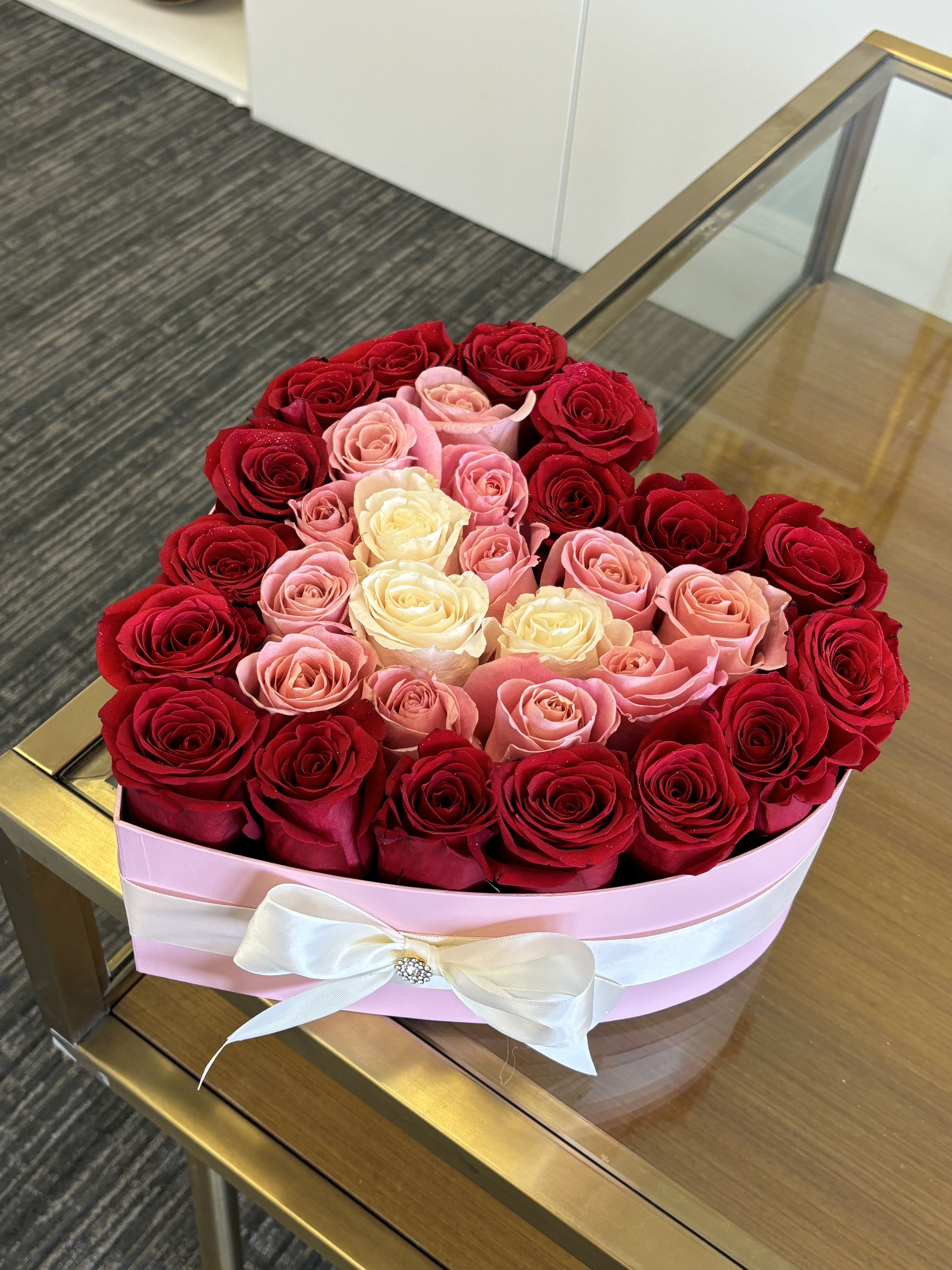 Love Box - Heart box with roses, three colors red, pink and white