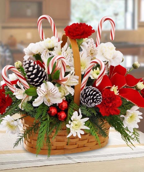 Christmas basket - Basket with Christmas Flowers Candy canes 