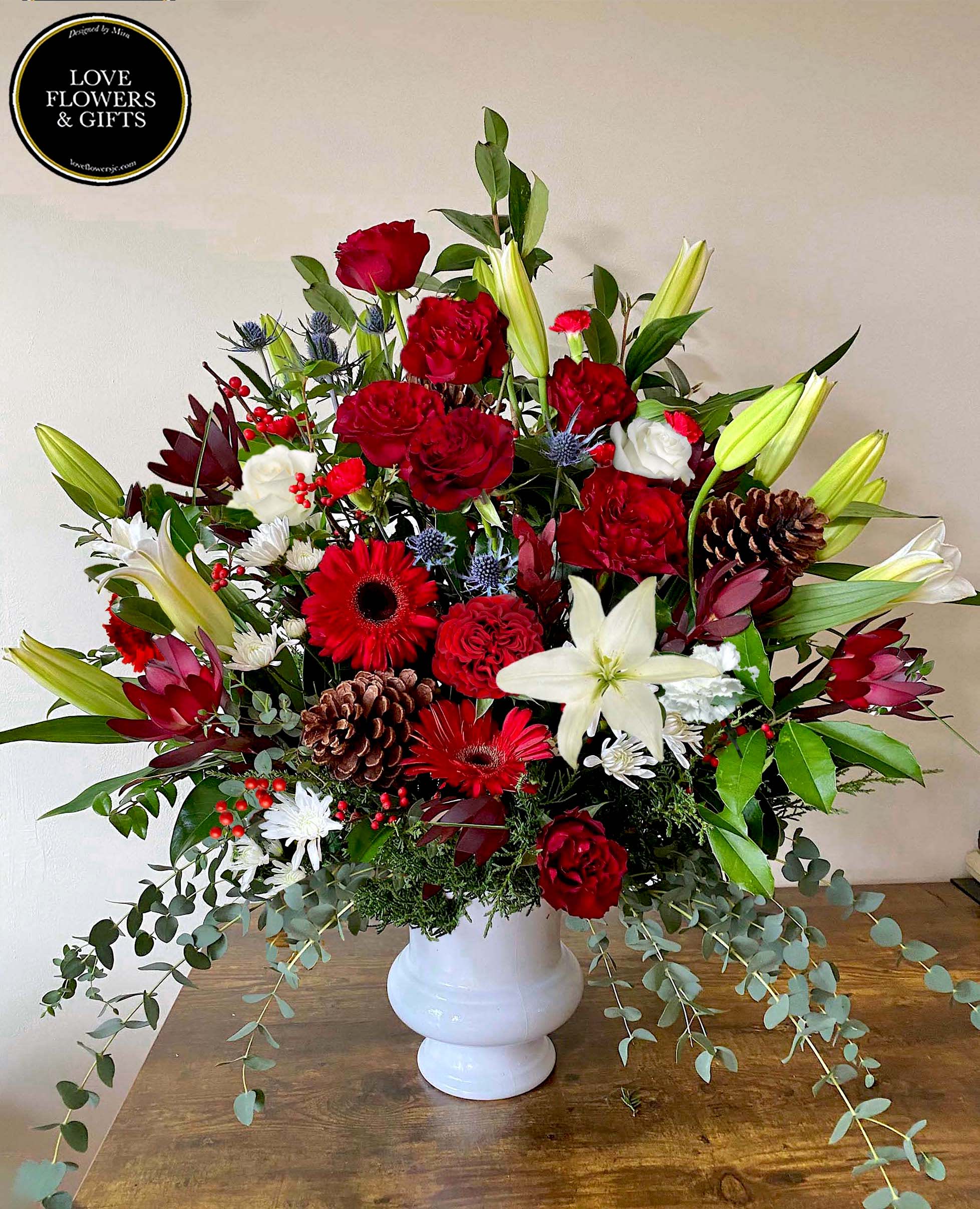 Miracle of Christmas  - Tall, wide and abundant Christmas centerpiece, elegant and festive. Perfect for parties, gatherings, and more!   Measures appx: 36&quot; by 28&quot; 