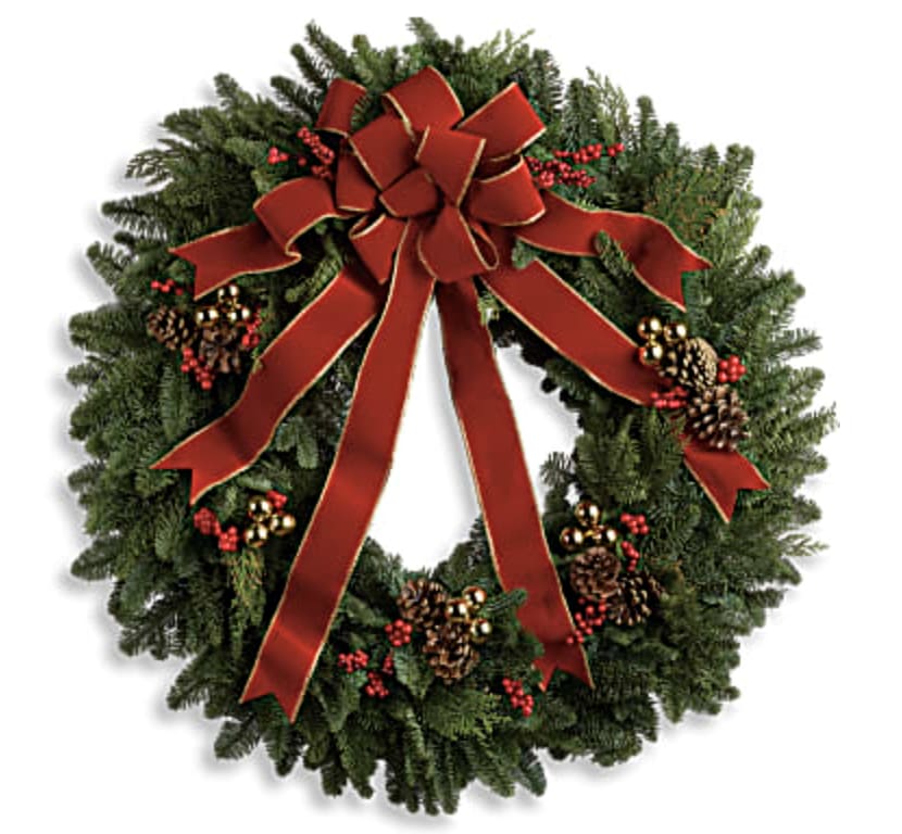 Classic Holiday Wreath - It's not Christmas without a fresh Christmas wreath on your door! Send the spirit of the season to someone special with this classic holiday decor. The 24-inch wreath is composed of fragrant noble fir with touches of juniper and red berries.