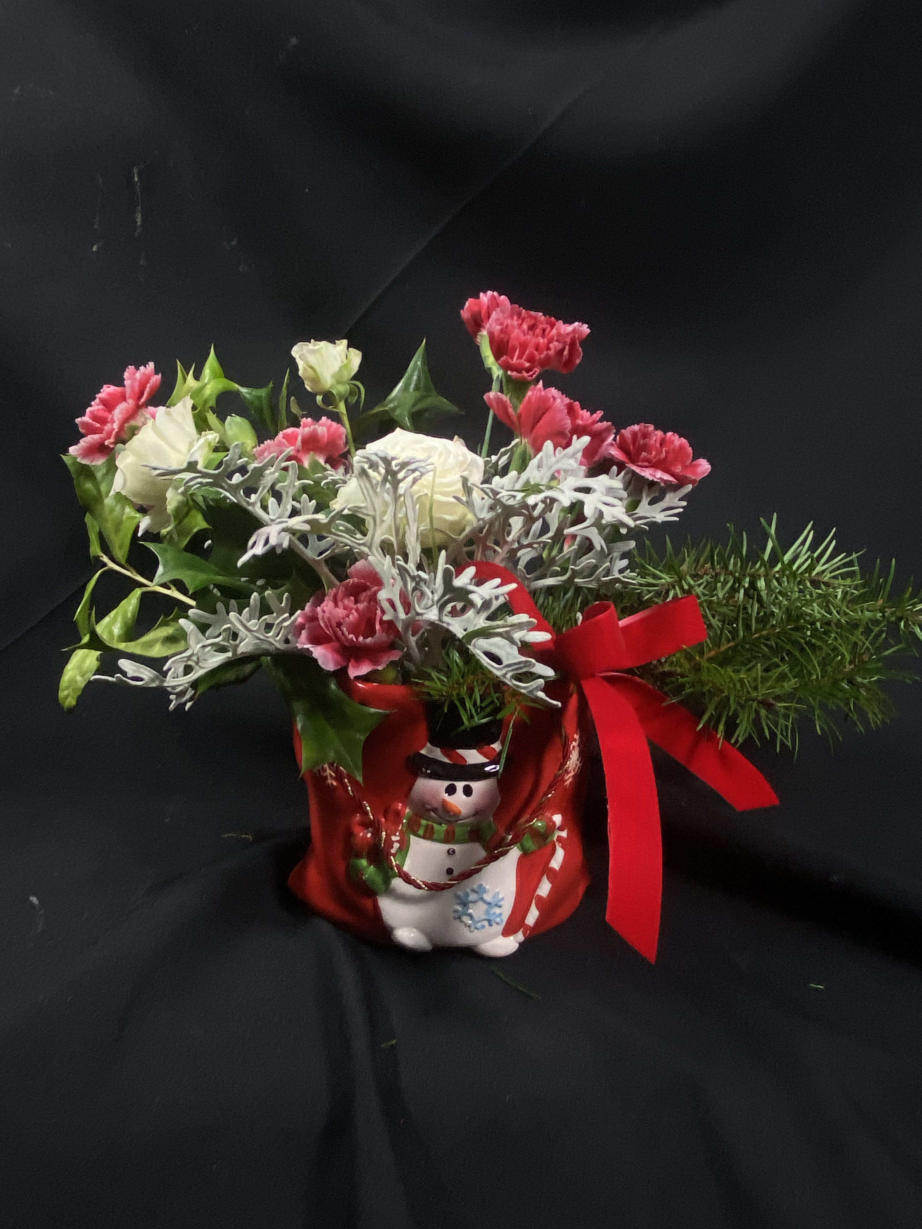 Charming Holiday Gift - Holiday Themed gift ware with Holiday blooms