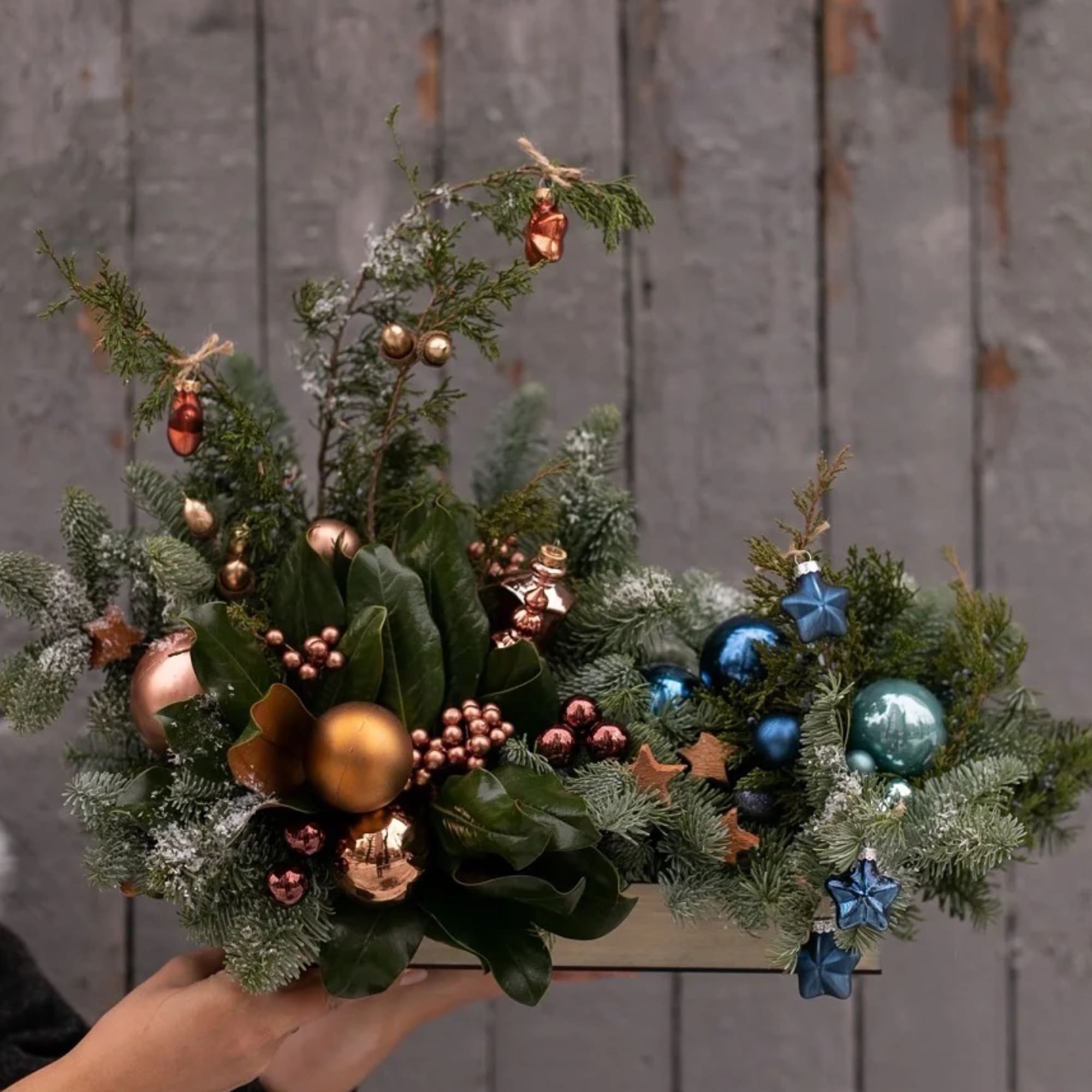 Holiday Centerpiece  - Silver and Blue Holiday Centerpiece