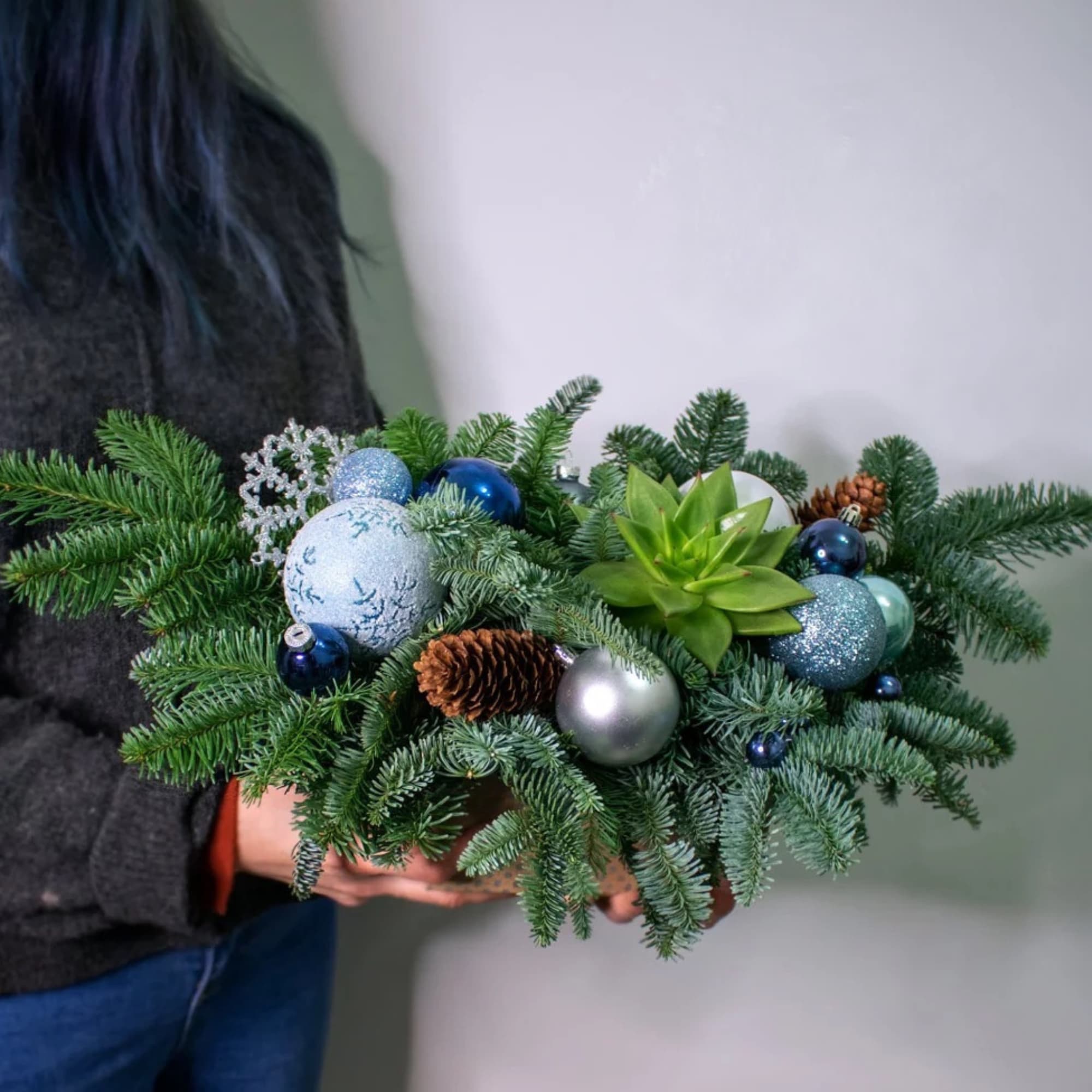 Holiday Centerpiece in Blue Colors - Holiday centerpiece with decoration in blue tones