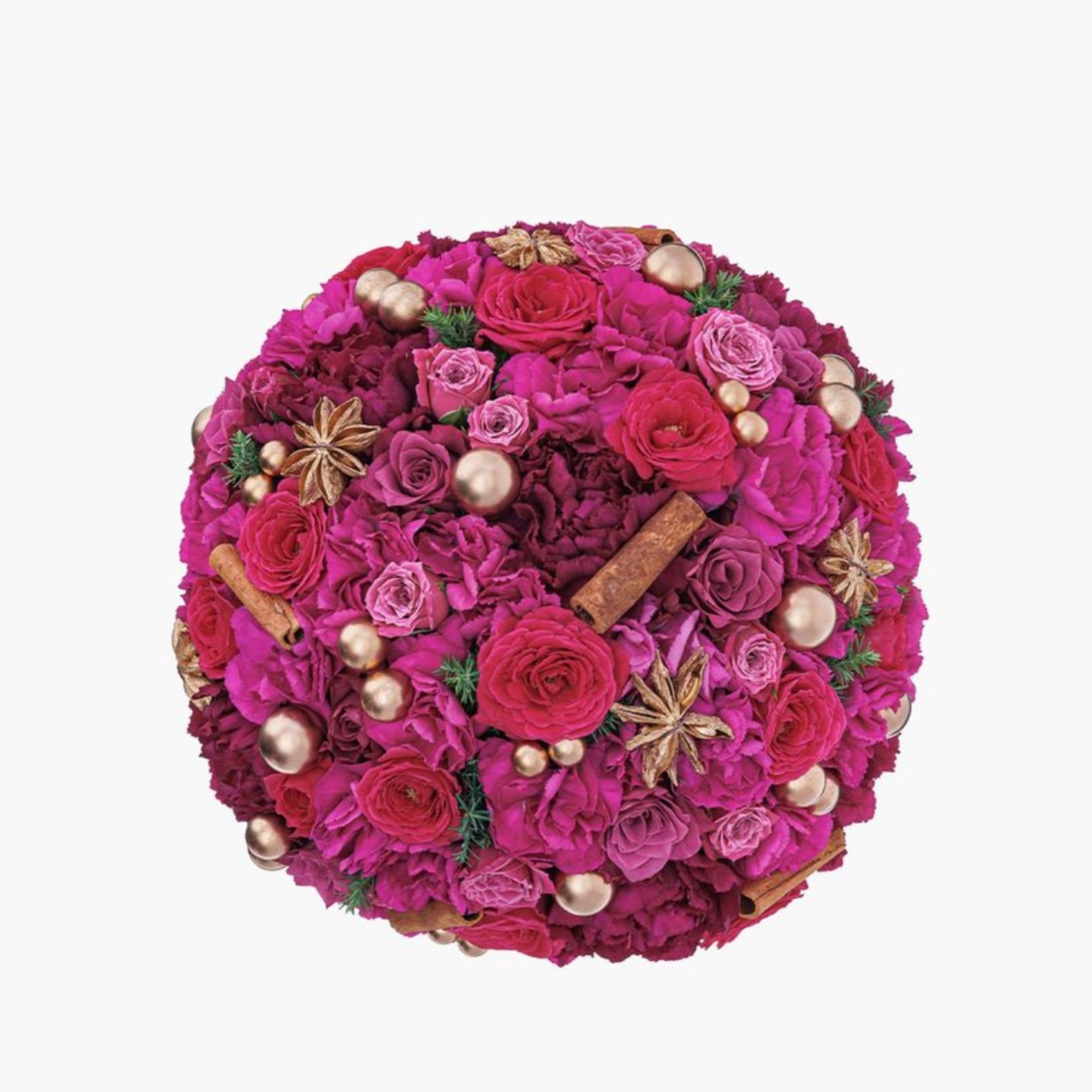 Hot Christmas Colors  - Our florists will create a beautiful arrangement with the most magnificent blooms but we cannot guarantee a specific flower type, we can promise that your arrangement will be gorgeous and fresh. The picture is just an example of the colors that the florist will use in the arrangement.