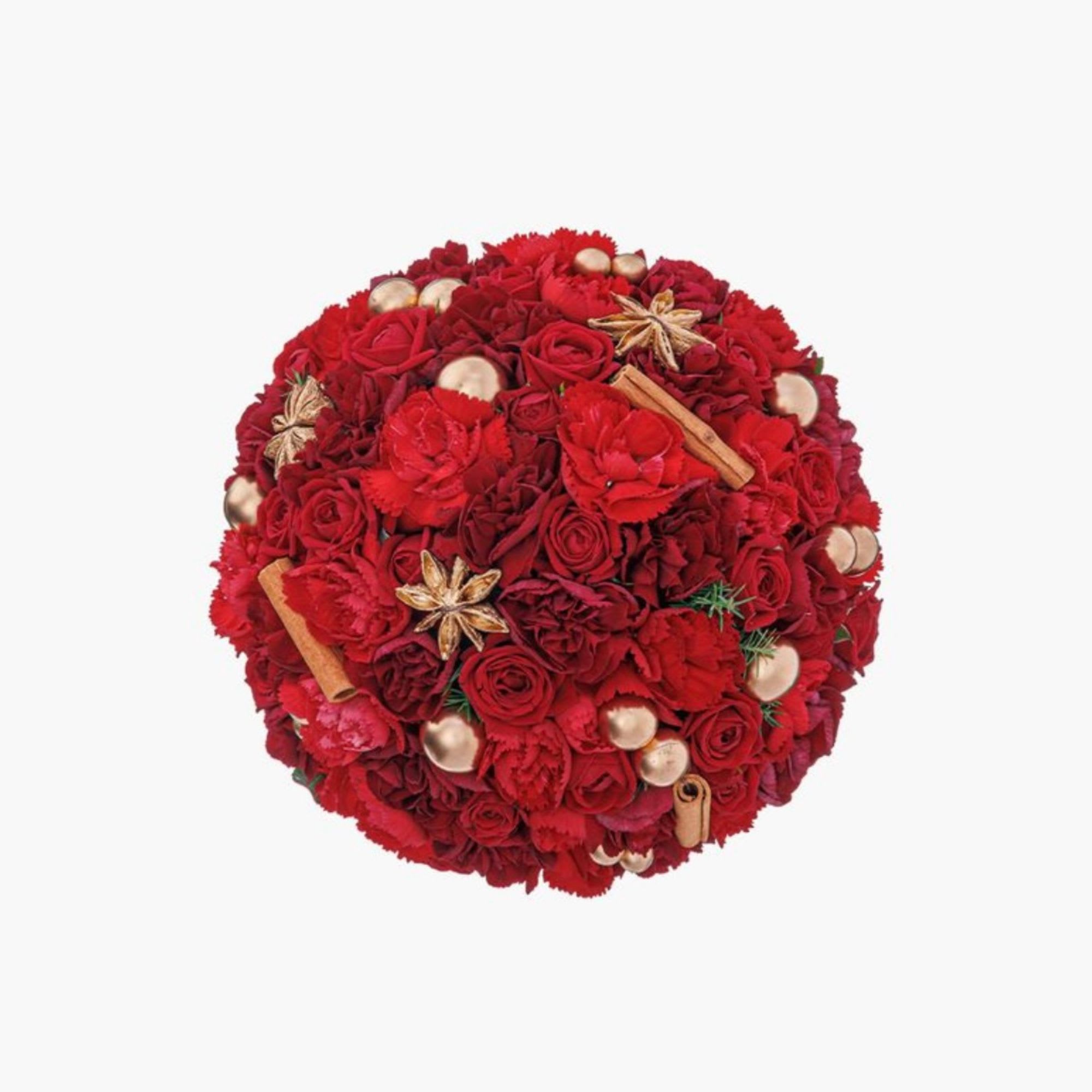Red Christmas Colors - Our florists will create a beautiful arrangement with the most magnificent blooms but we cannot guarantee a specific flower type, we can promise that your arrangement will be gorgeous and fresh. The picture is just an example of the colors that the florist will use in the arrangement.