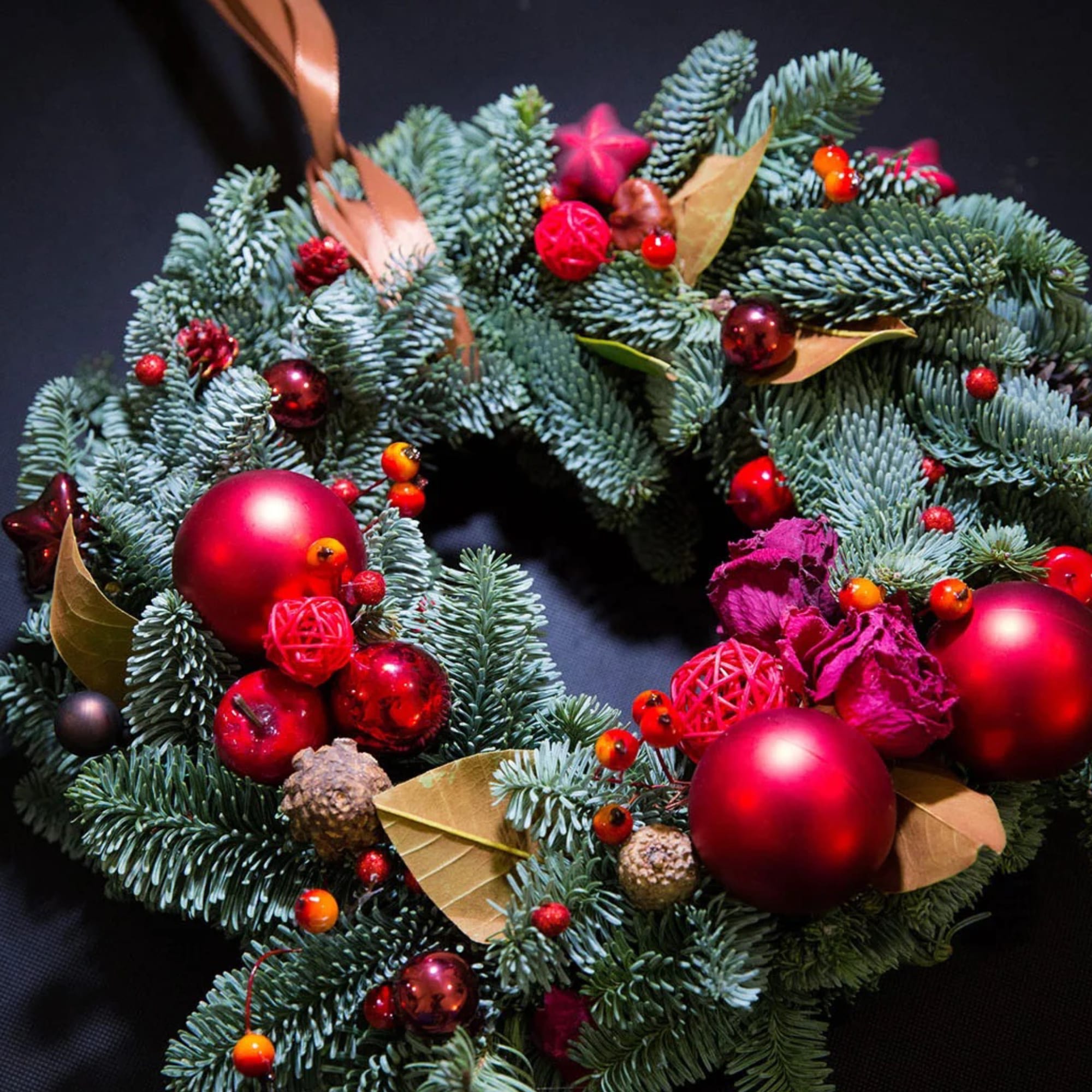 Red Wreath  - Holiday Wreath with Christmas decorations in red colors