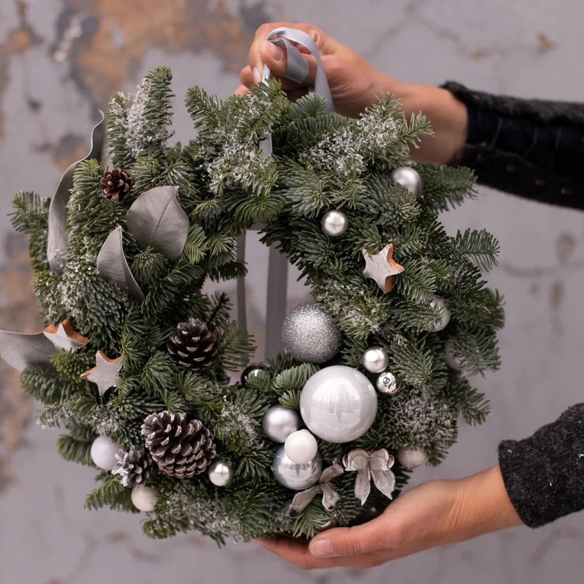 Silver Wreath - Christmas Wreath with holiday decorations in silver colors