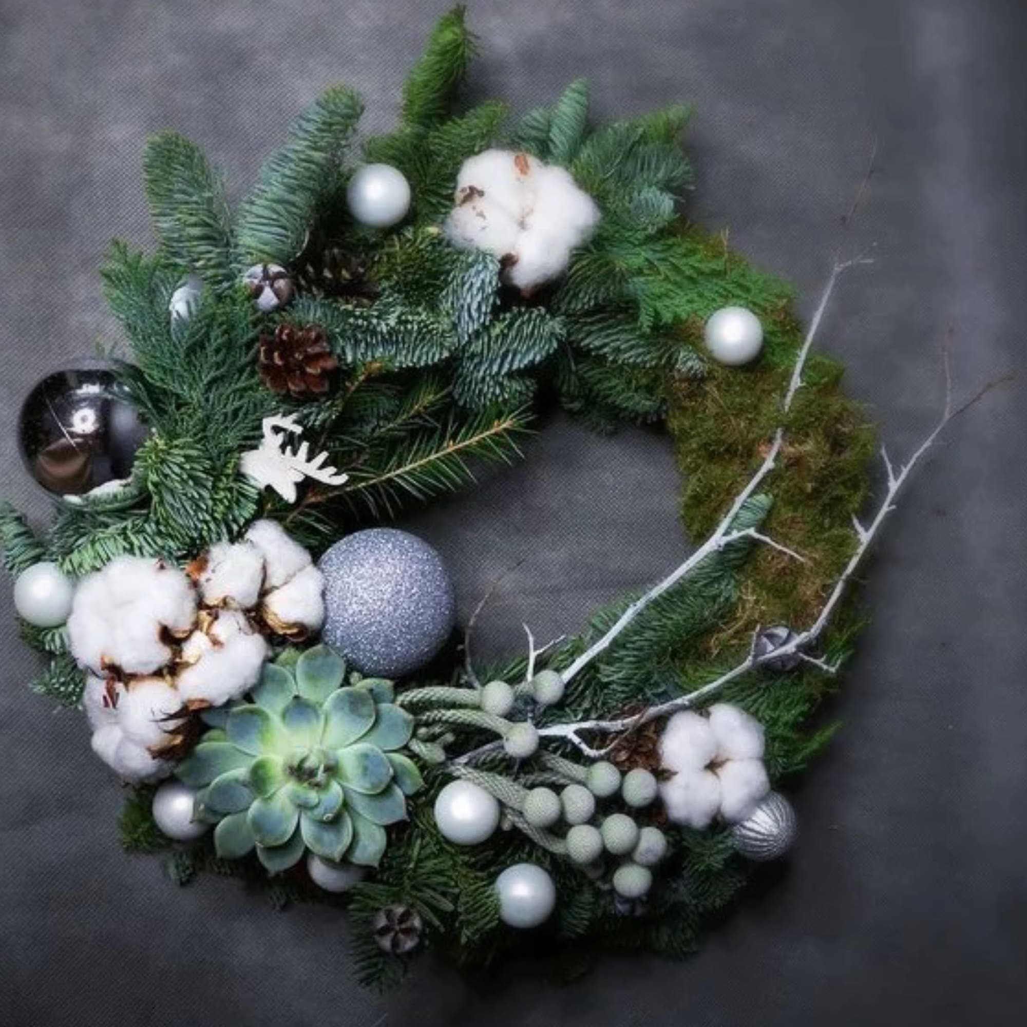 Small Wreath with Succulents - Christmas Wreath with holiday decorations