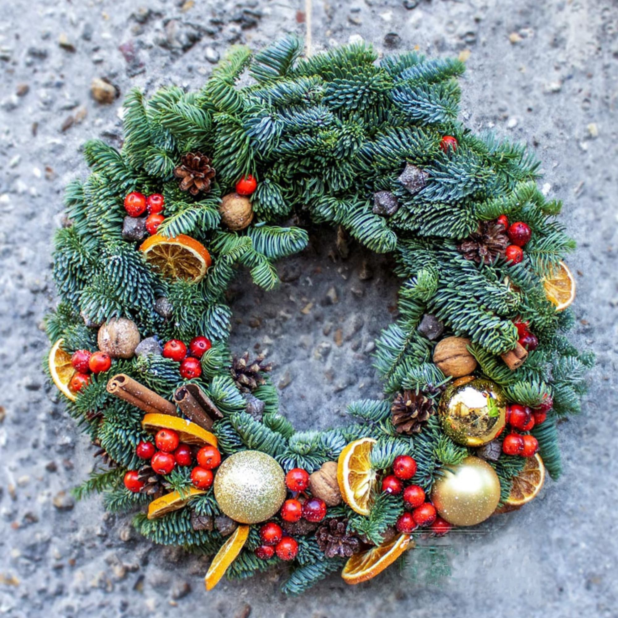 Wreath with Orange Decorations  - Wreath with Orange Decorations 