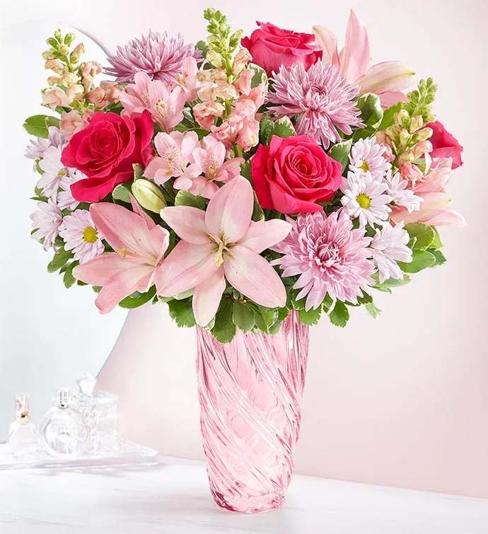Simply pink bouquet  - Roses, lilys, snapdragons, daisies, cremon, alstroemerias 