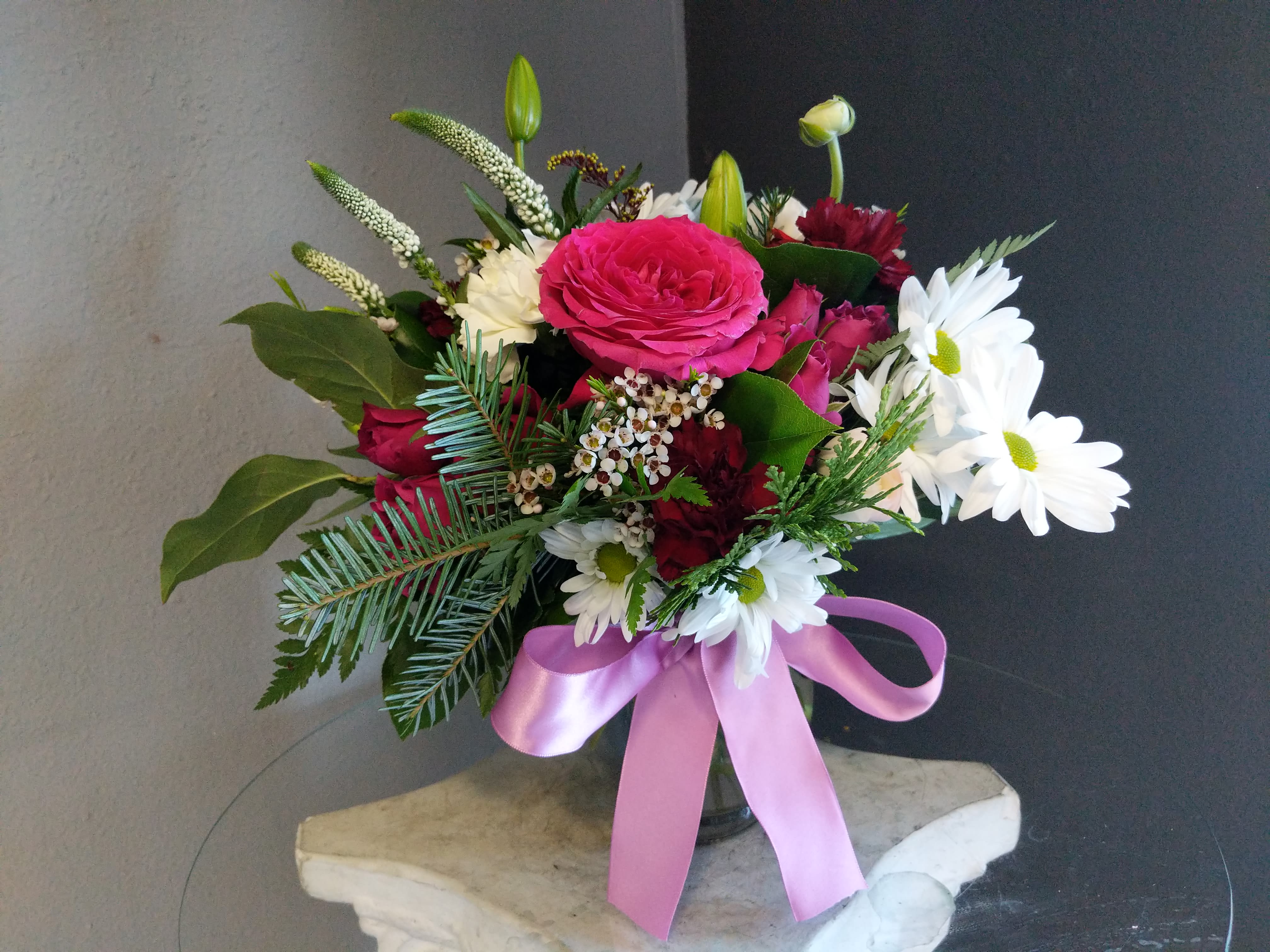 #117 Winter Floral Arrangement - A beautifully selected bunch of the freshest flowers in a vase uniquely arranged by hand.