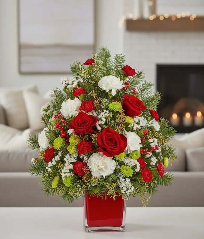 Grinchy Christmas tree - Celebrate the season with this festive floral arrangement designed in the shape of a Christmas tree. Perfect as a centerpiece or a thoughtful gift, it brings warmth and elegance to any holiday setting.