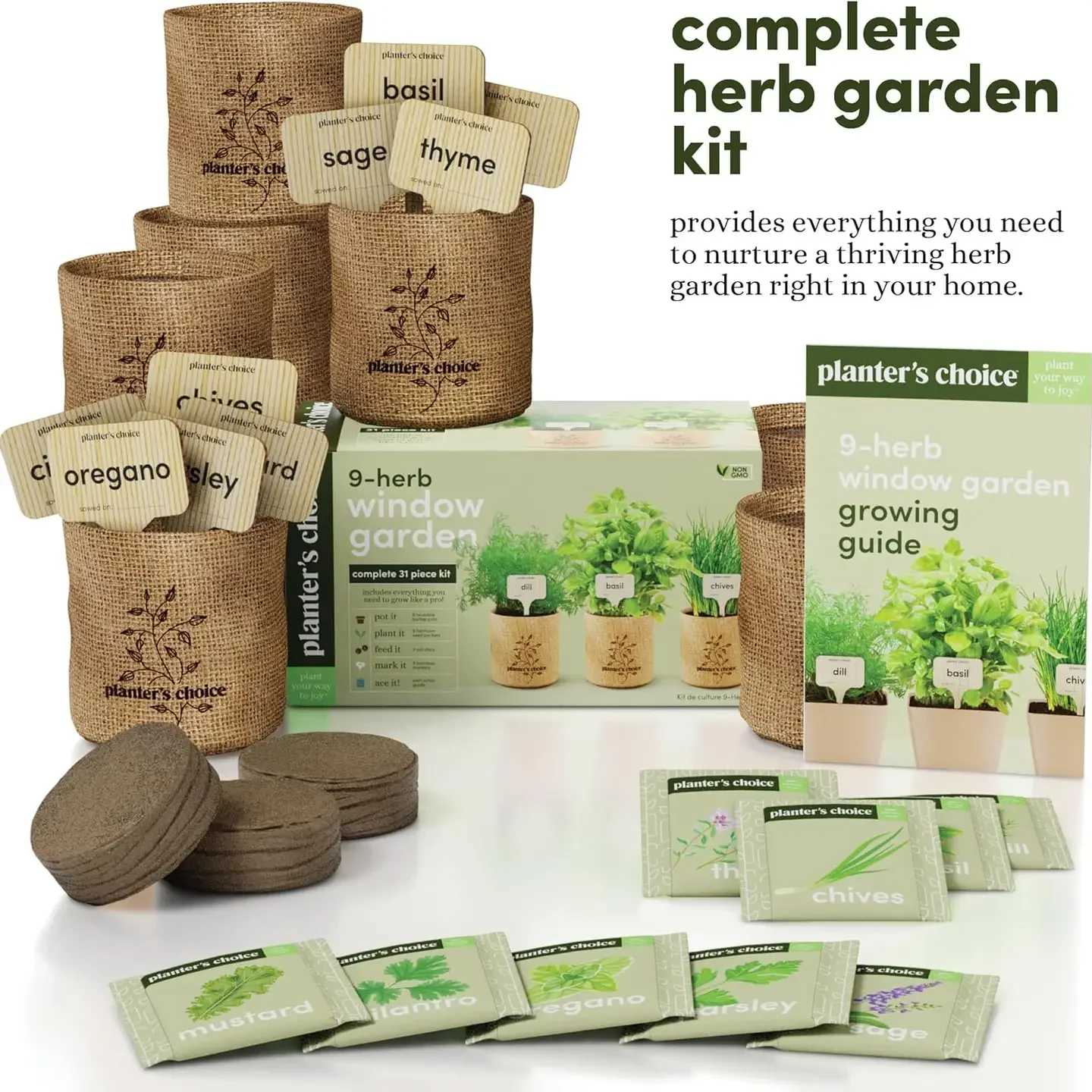 9 Herb Window Garden Kit - 9 Herb Window Garden- 31 Piece kit includes everything you need to grow like a pro!! Great gift idea for the gardener at heart