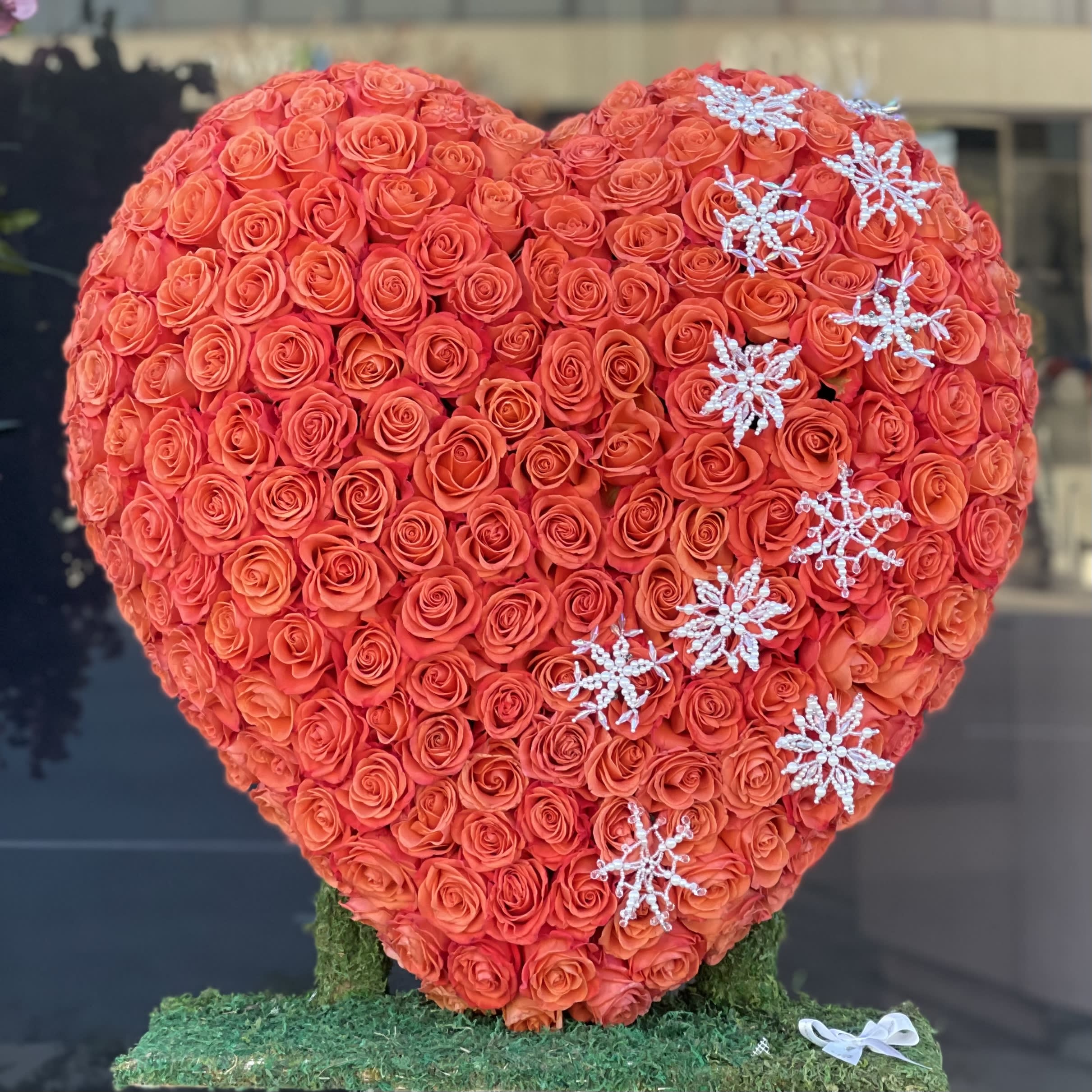 Winter tangerine  - Beautifully arranged heart with orange roses just for yoy
