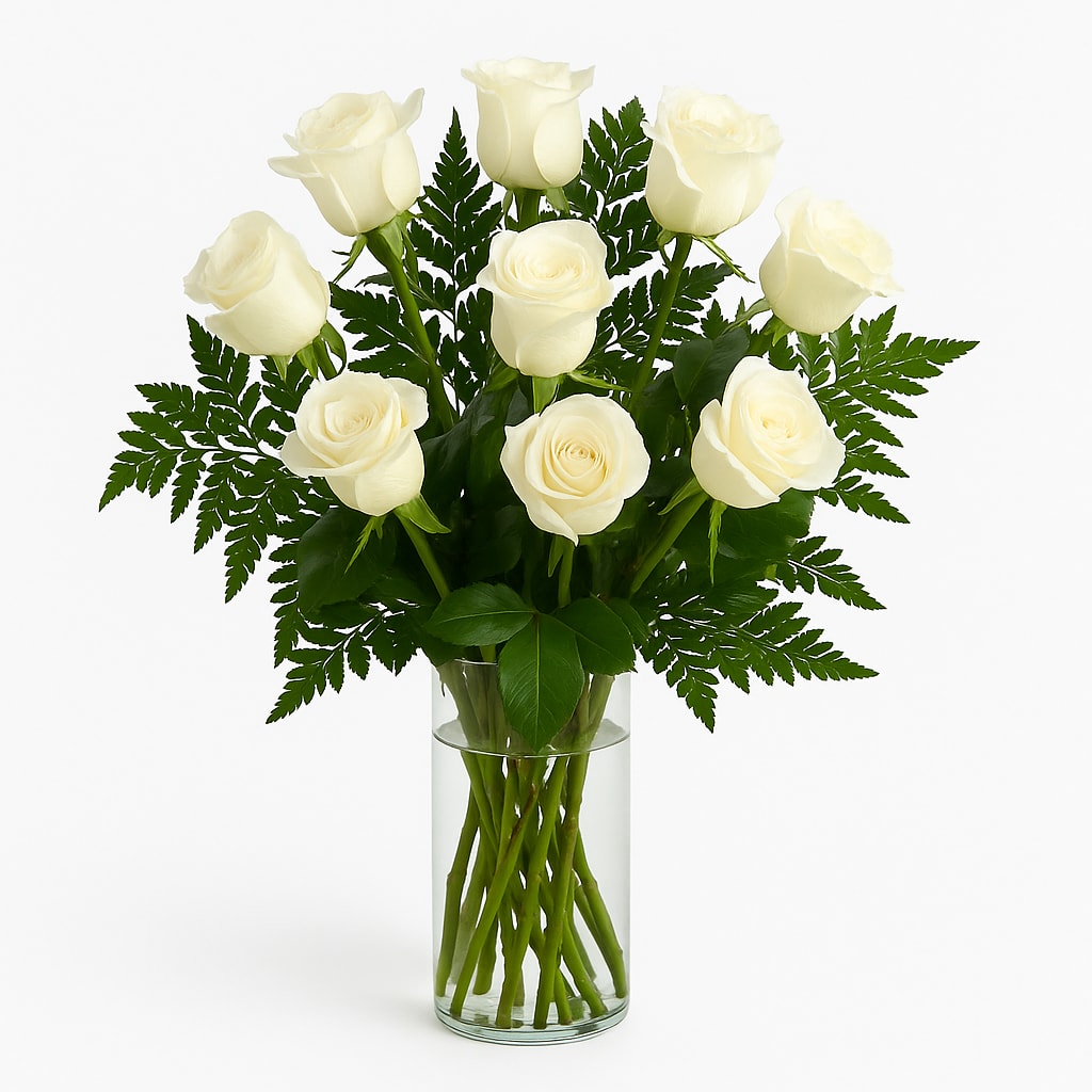 White Long Stemmed Roses by BloomNation™ - A dozen white roses are a classic gift! Perfect for Valentine's Day, an Anniversary, or any type of celebration.  Approximate Dimensions: 20&quot;D x 30&quot;H