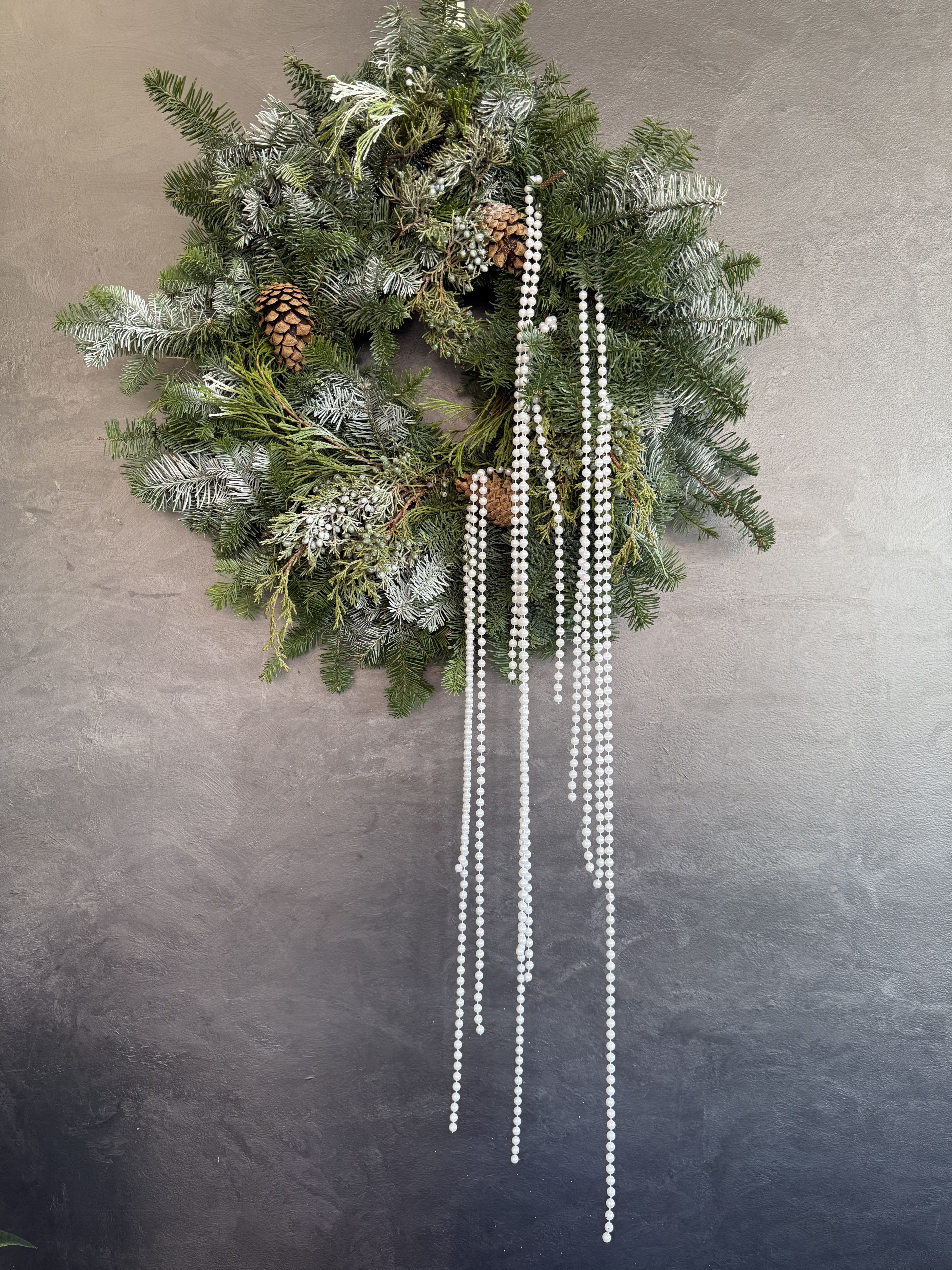 Christmas wreath &amp; Pears  - “Christmas wreath adorned with soft greenery and delicate pearls — a timeless, elegant touch for your holiday home.”