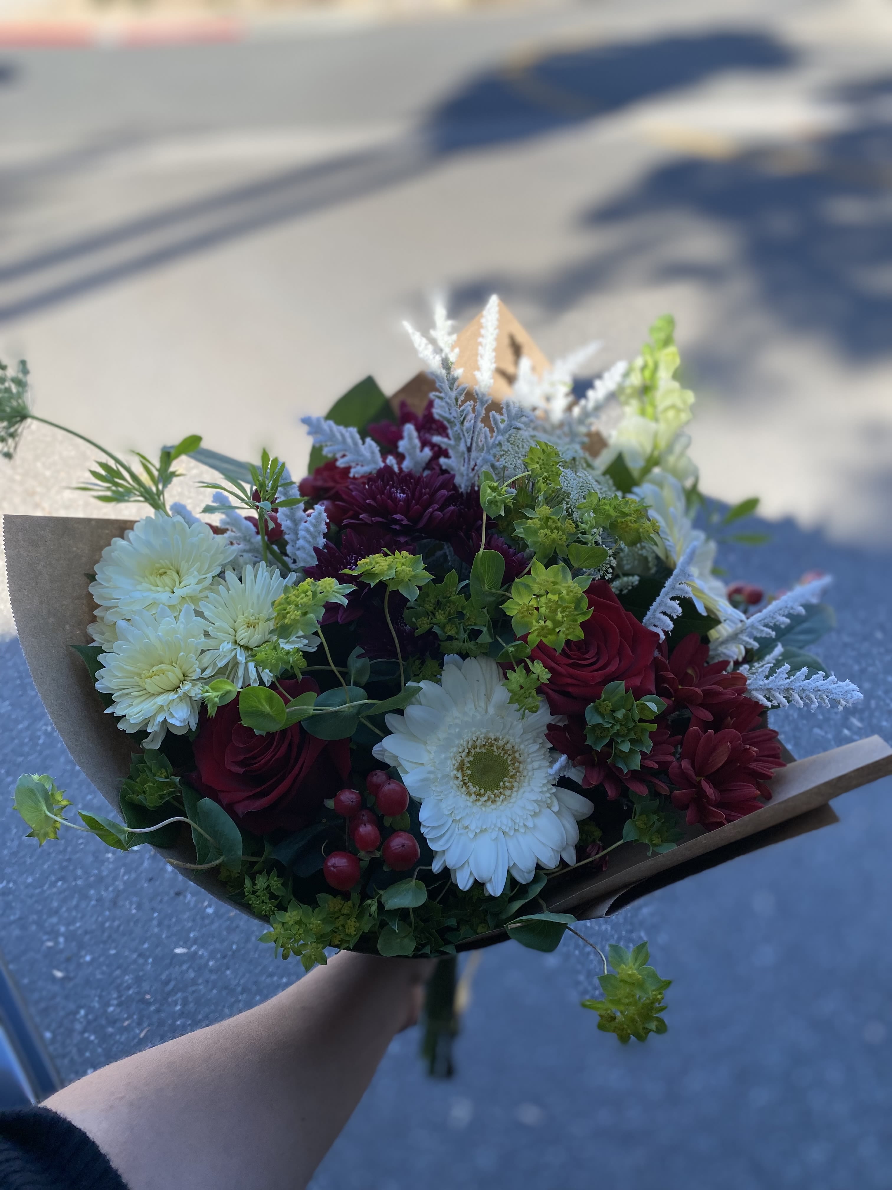 December bouquet  - A lovely touch this time of year with red and white winter flowers